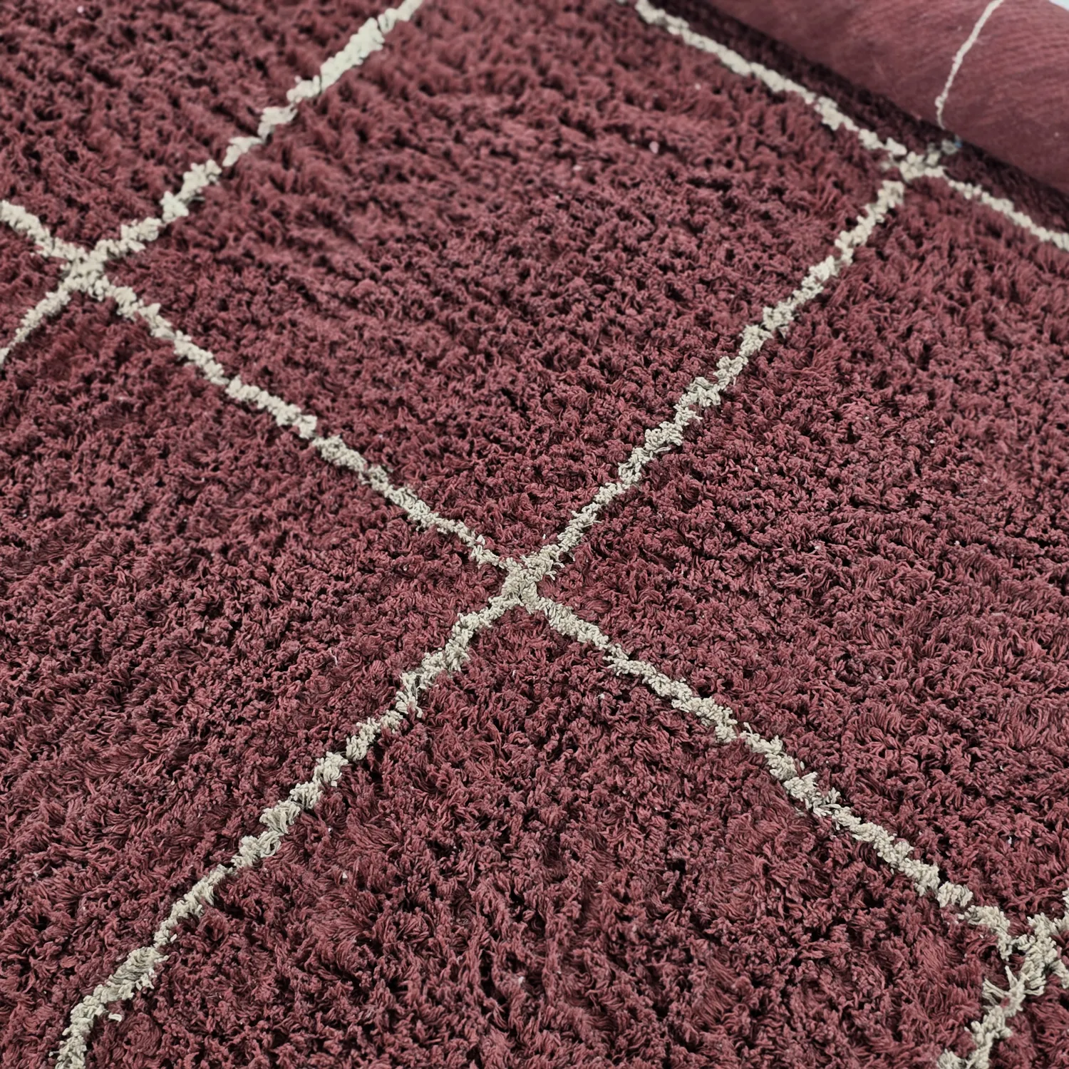 Tappeto rotondo - Lana Natural Cotton Shaggy (tortora/rosso)