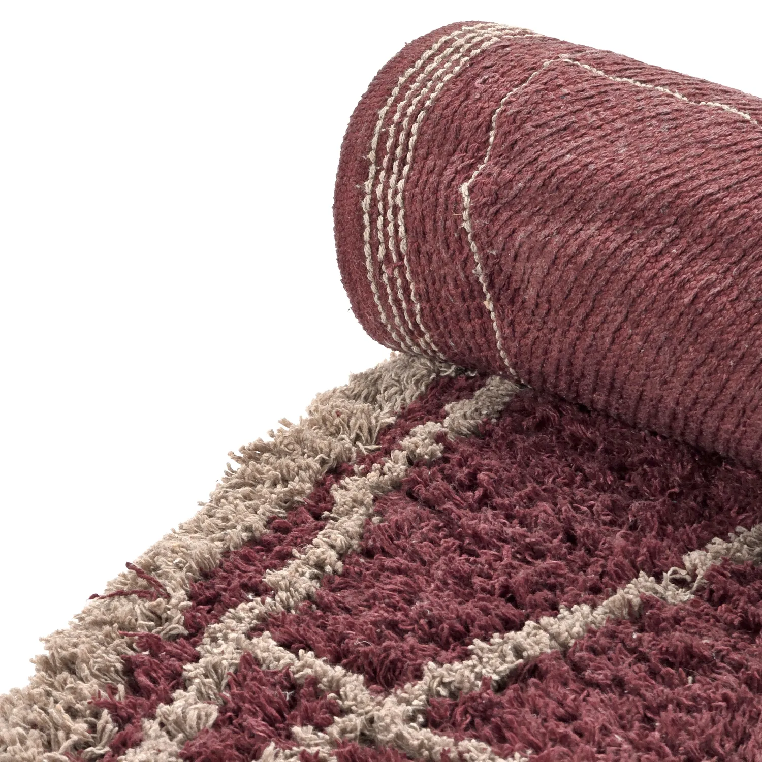 Tappeto rotondo - Lana Natural Cotton Shaggy (tortora/rosso)