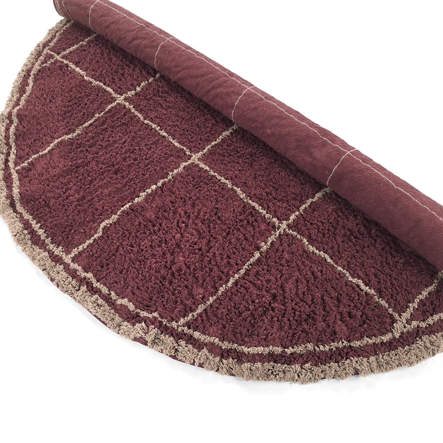 Tappeto rotondo - Lana Natural Cotton Shaggy (tortora/rosso)