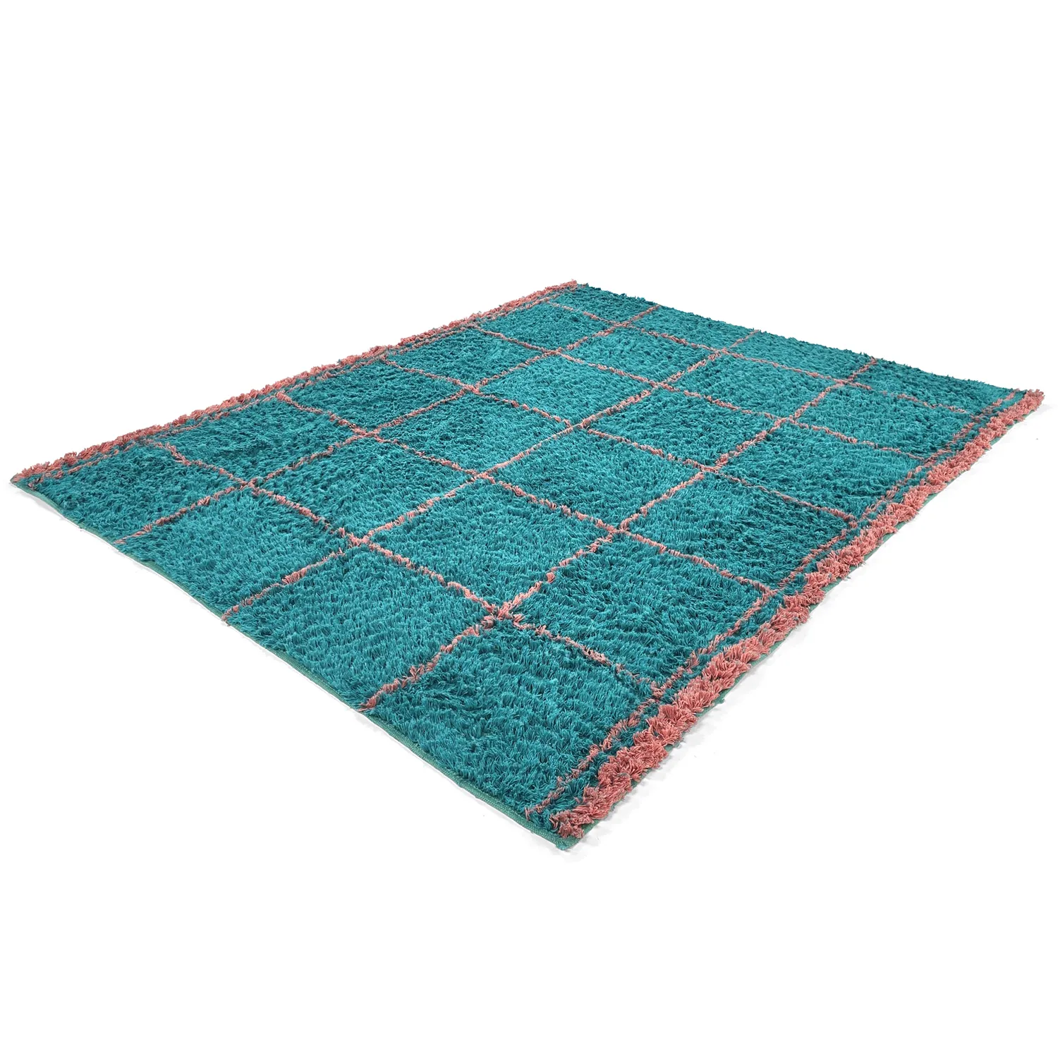 Tappeto A Pelo Lungo - Lana Natural Cotton Shaggy (turchese/rosa)