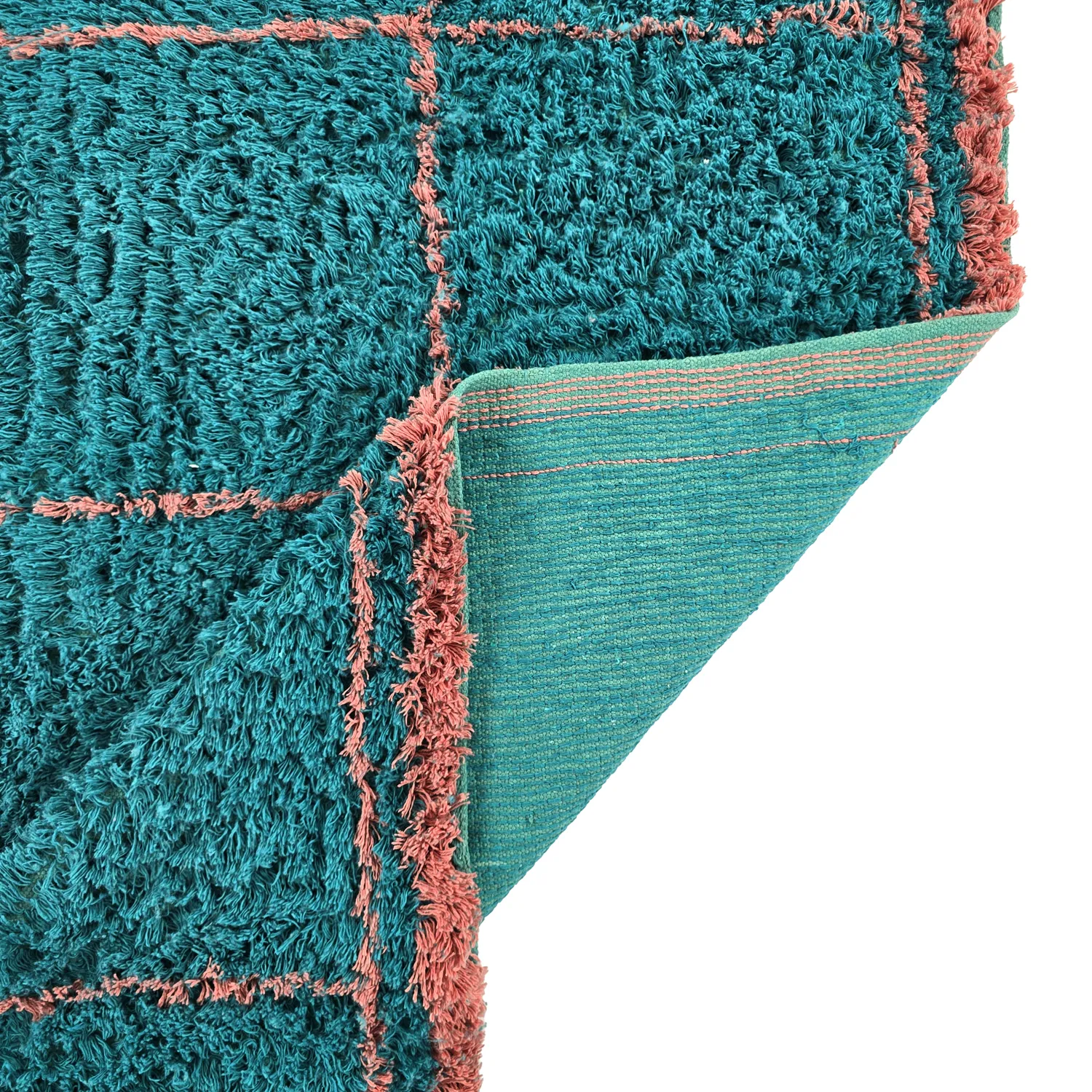 Tappeto A Pelo Lungo - Lana Natural Cotton Shaggy (turchese/rosa)