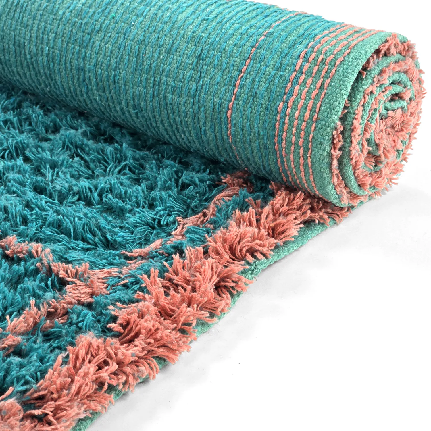 Tappeto A Pelo Lungo - Lana Natural Cotton Shaggy (turchese/rosa)