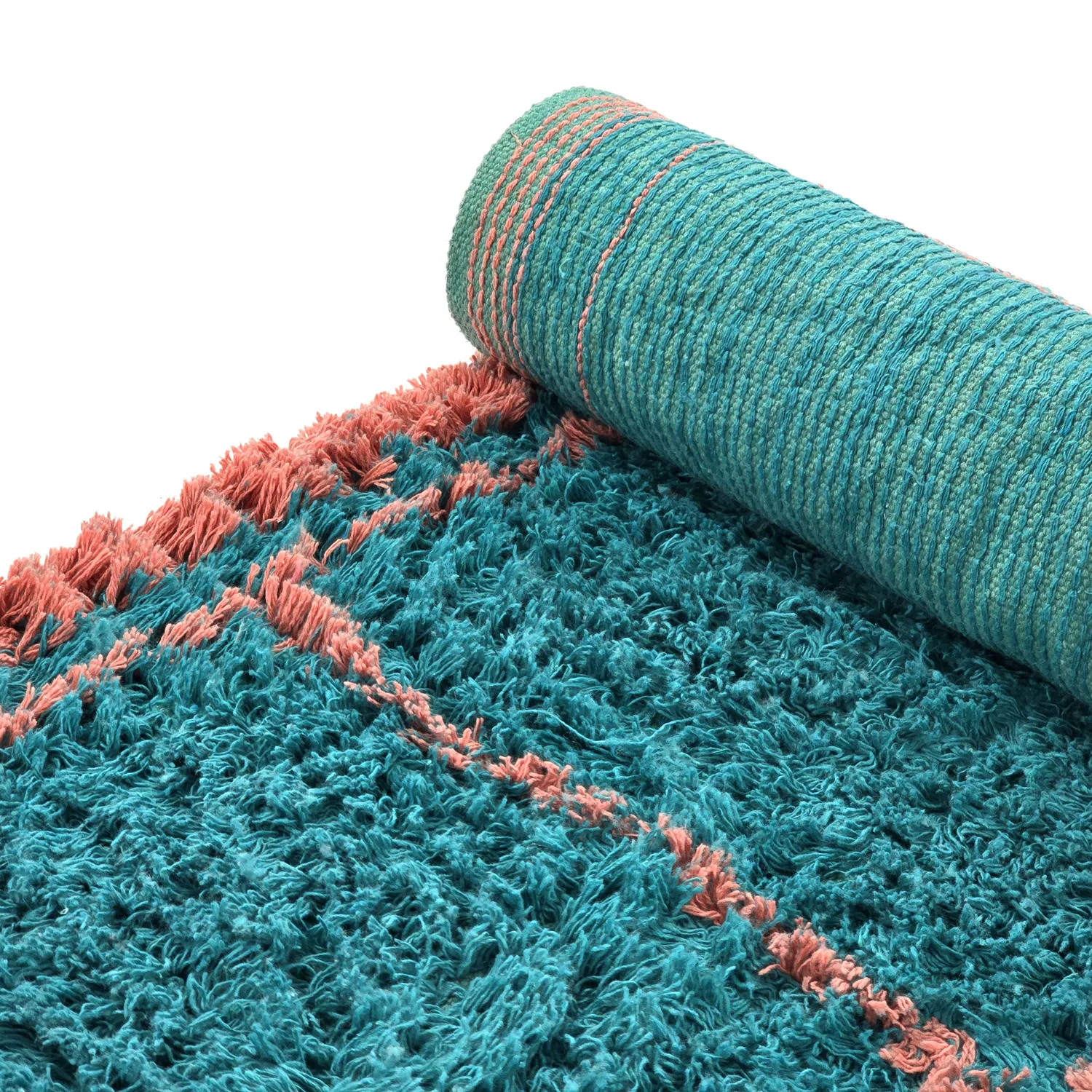Tappeto A Pelo Lungo - Lana Natural Cotton Shaggy (turchese/rosa)