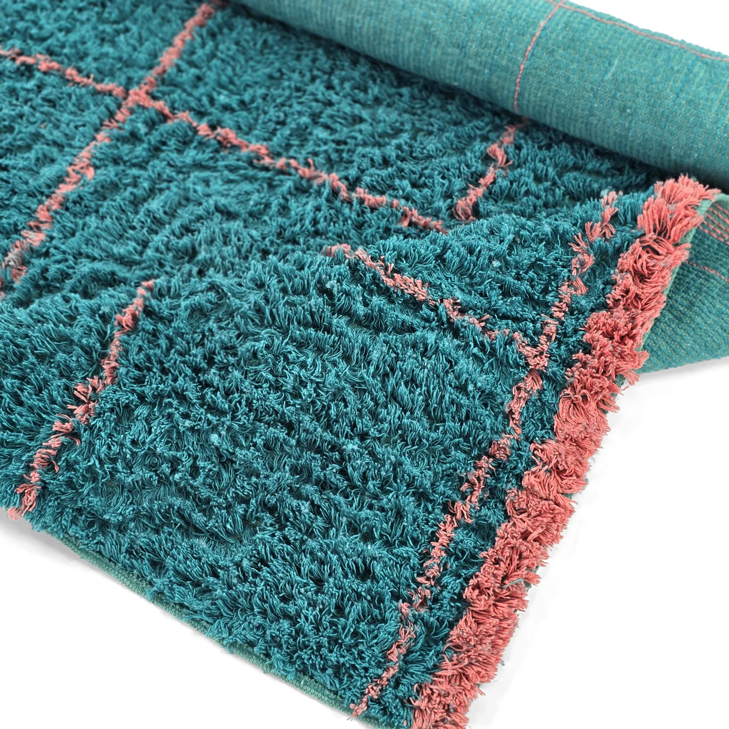 Tappeto A Pelo Lungo - Lana Natural Cotton Shaggy (turchese/rosa)