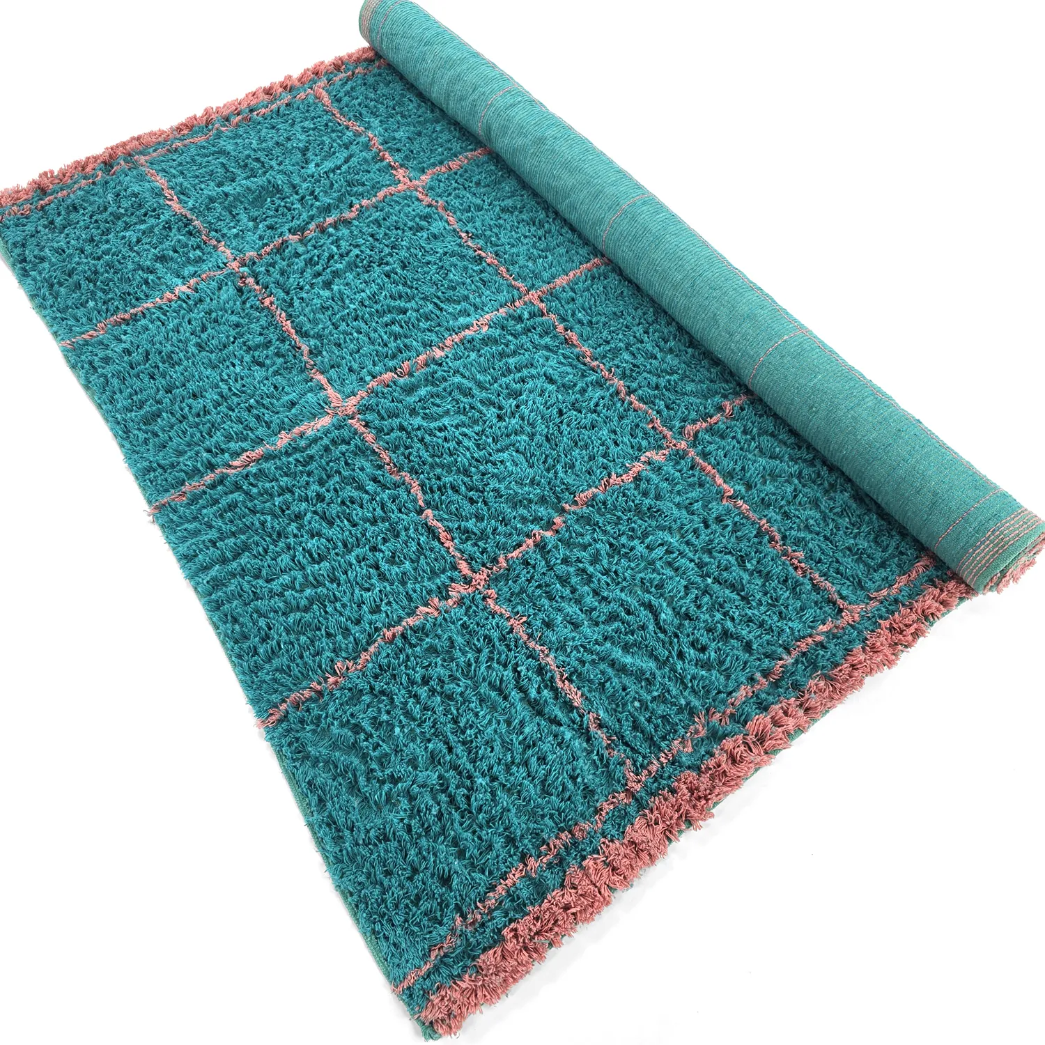 Tappeto A Pelo Lungo - Lana Natural Cotton Shaggy (turchese/rosa)