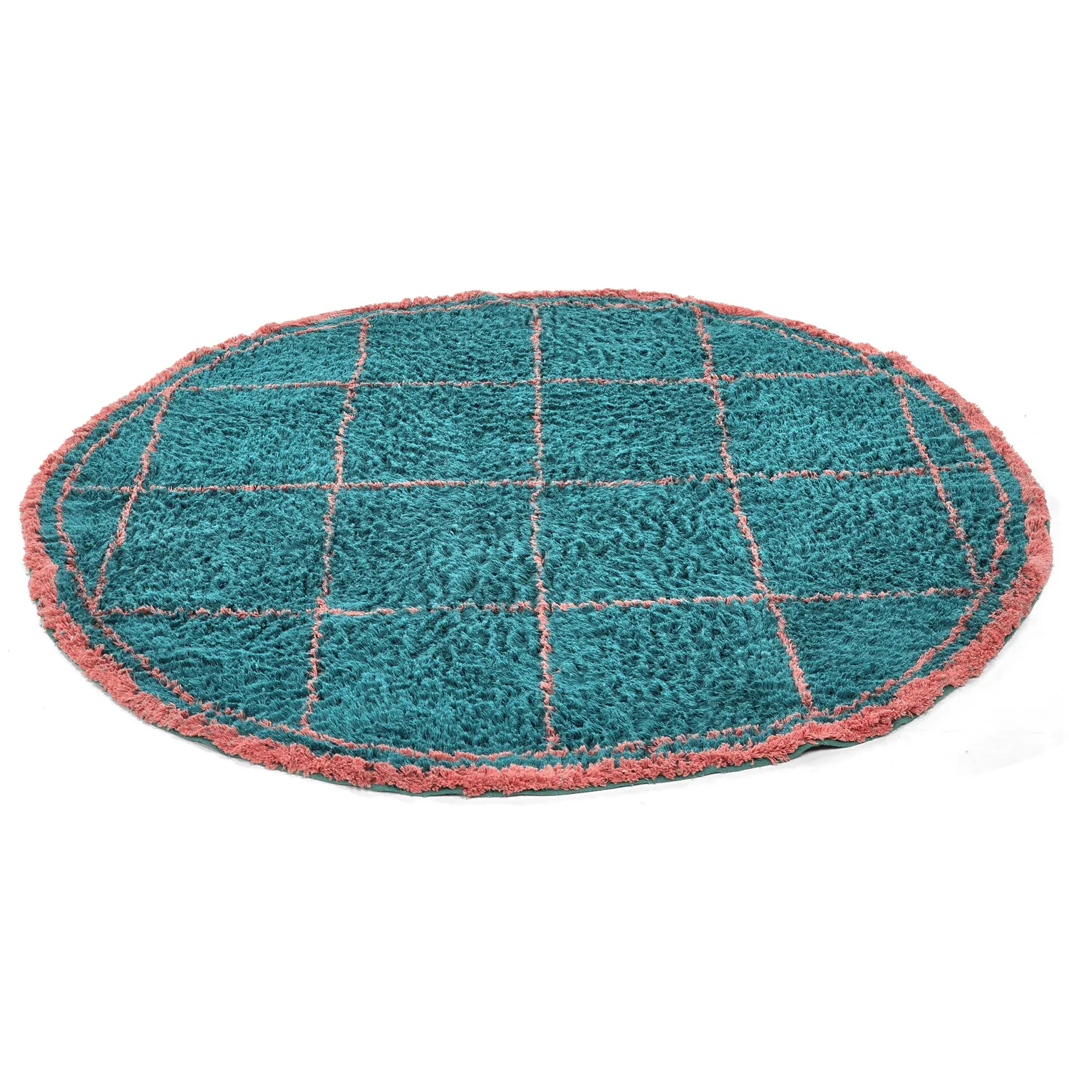 Tappeto rotondo - Lana Natural Cotton Shaggy (turchese/rosa)