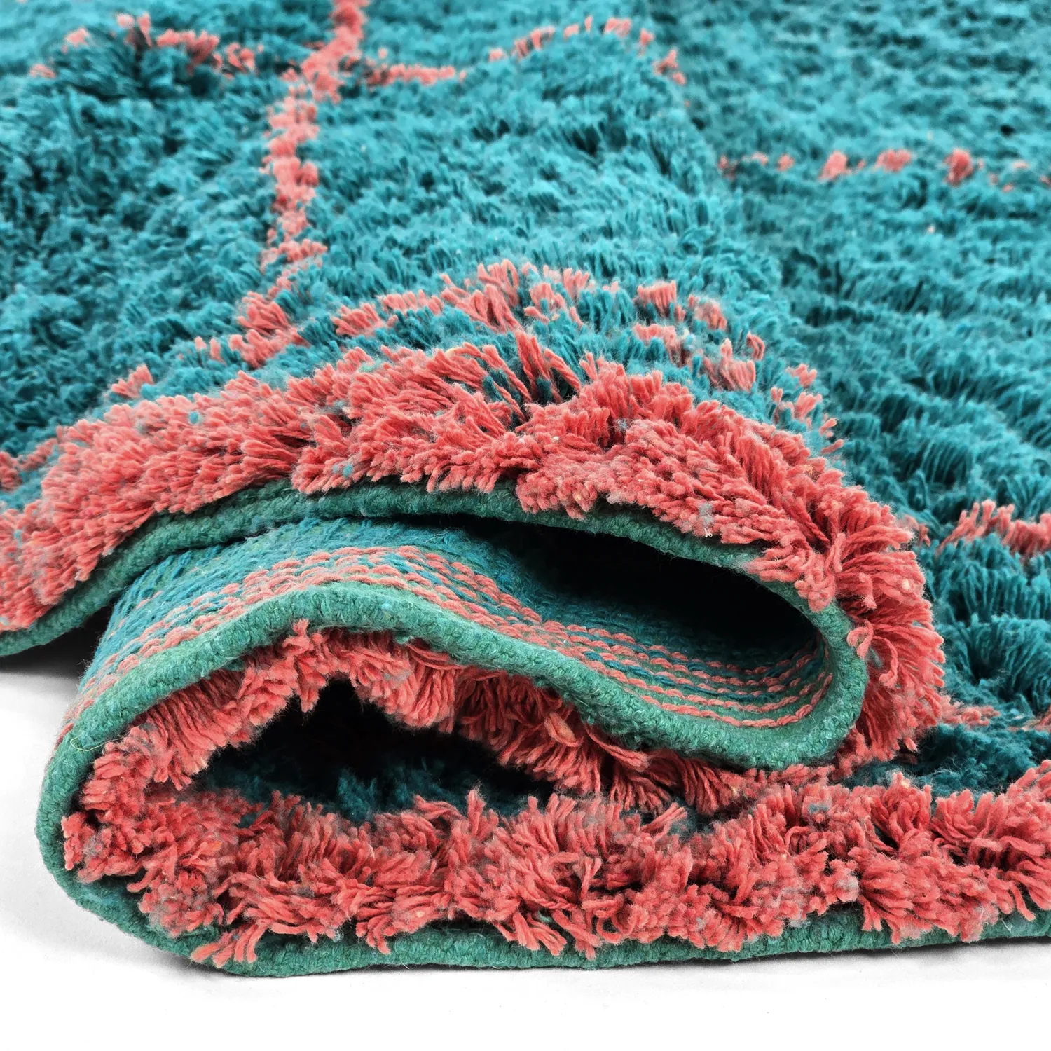 Tappeto rotondo - Lana Natural Cotton Shaggy (turchese/rosa)