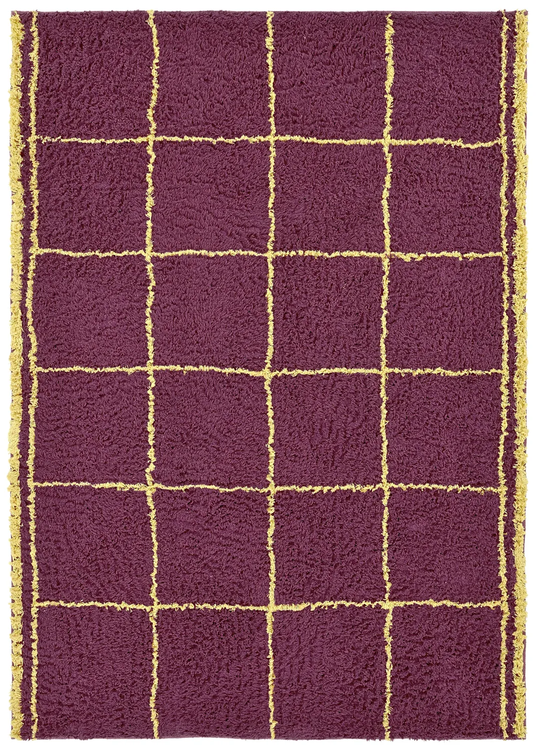 Tappeto A Pelo Lungo - Lana Natural Cotton Shaggy (bordeaux/giallo)