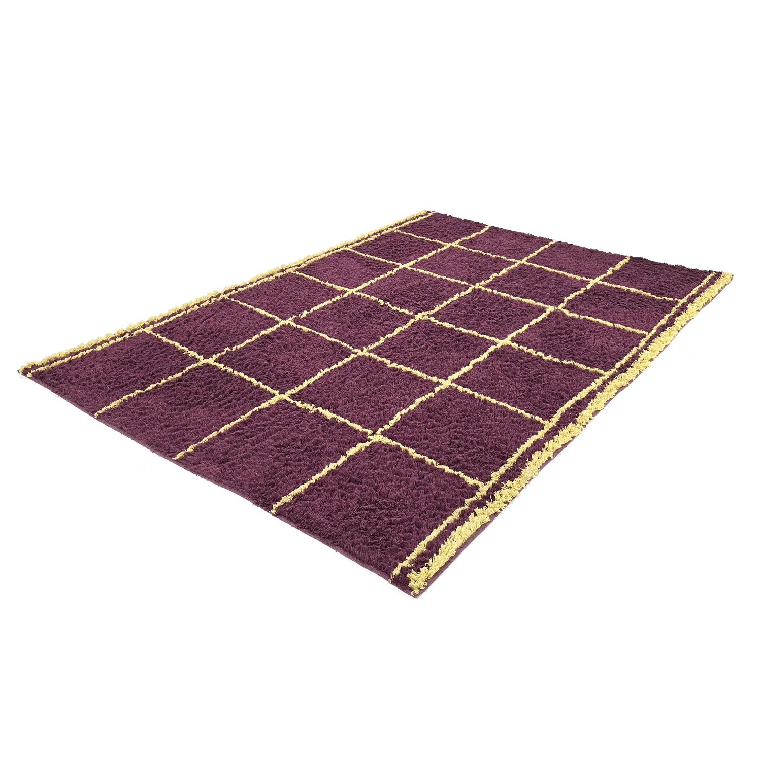 Tappeto A Pelo Lungo - Lana Natural Cotton Shaggy (bordeaux/giallo)
