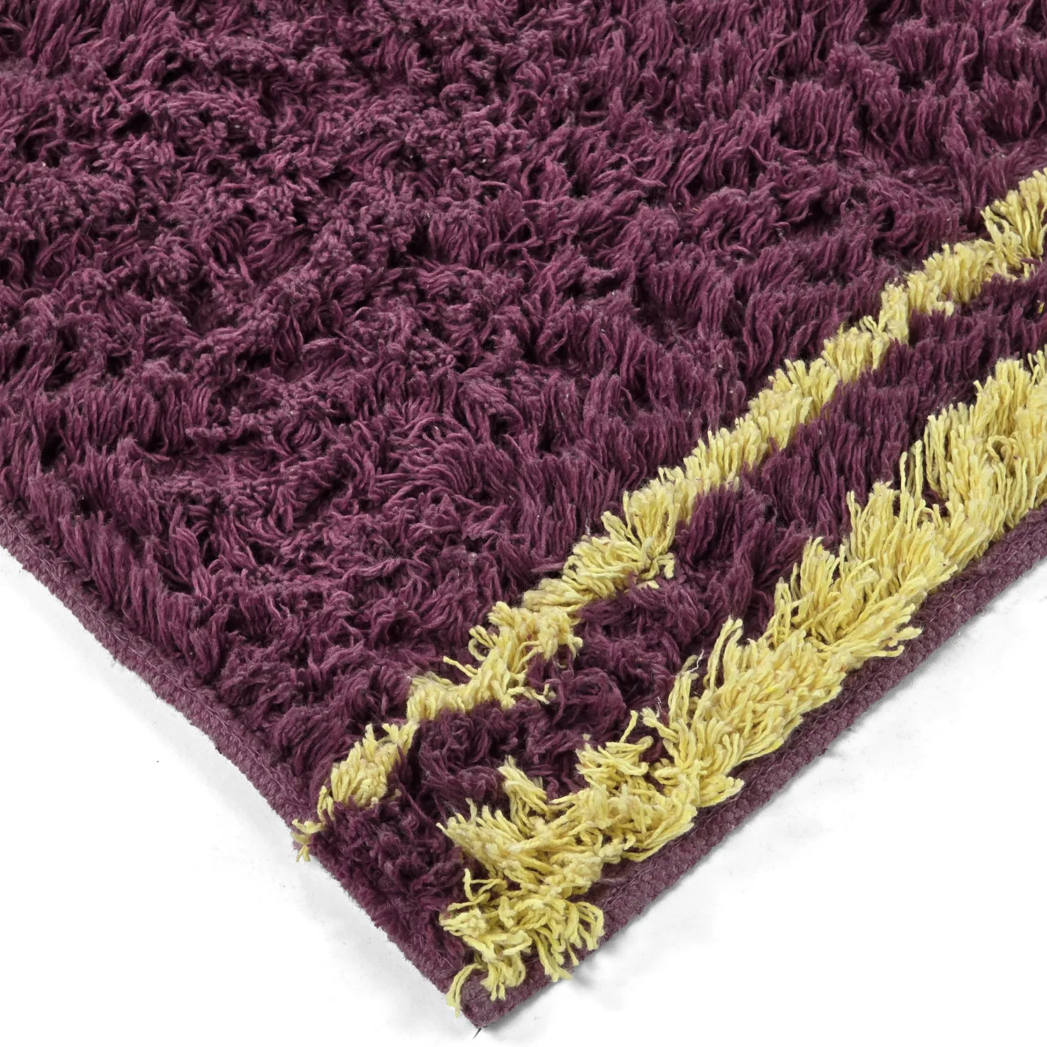 Tappeto A Pelo Lungo - Lana Natural Cotton Shaggy (bordeaux/giallo)