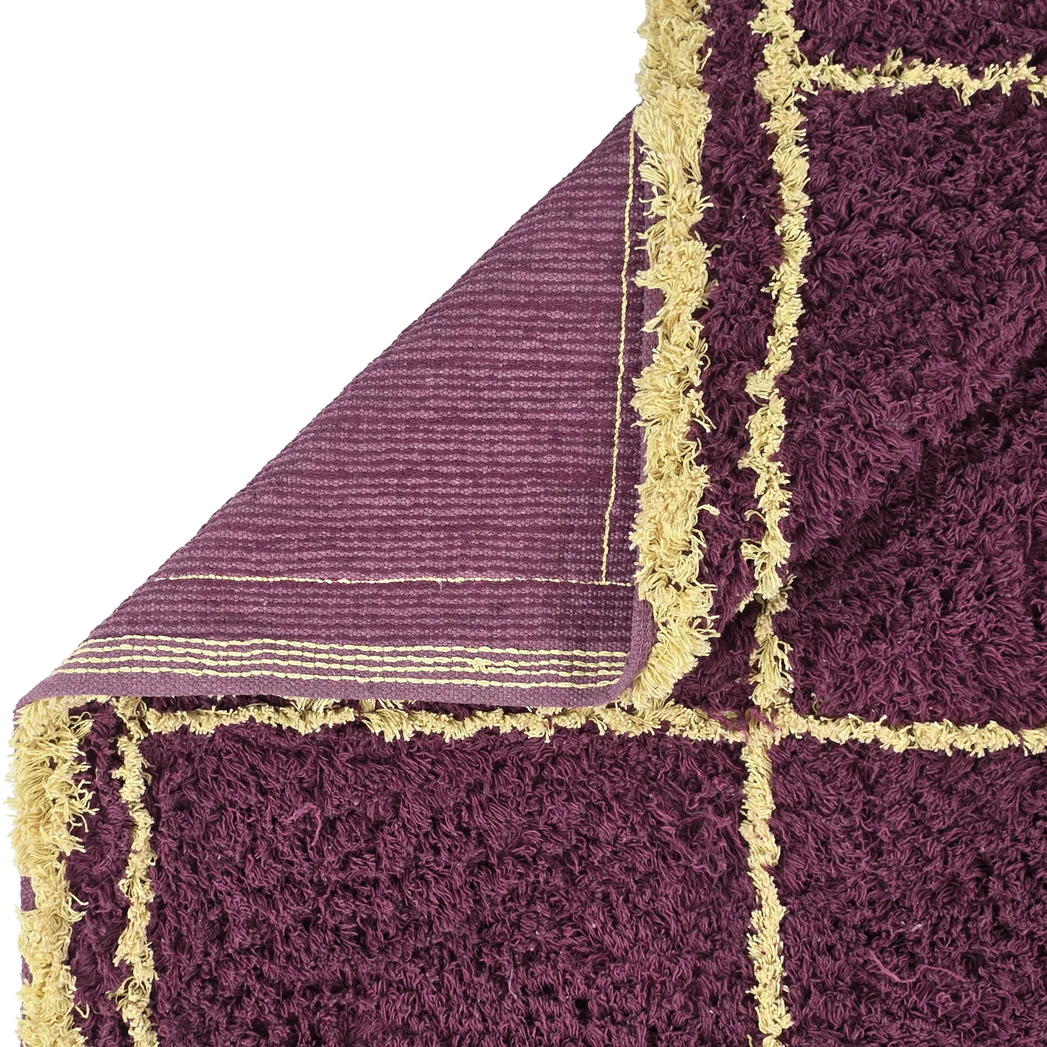 Tappeto A Pelo Lungo - Lana Natural Cotton Shaggy (bordeaux/giallo)