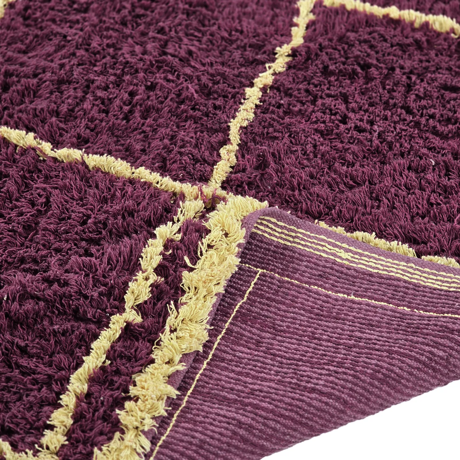 Tappeto A Pelo Lungo - Lana Natural Cotton Shaggy (bordeaux/giallo)