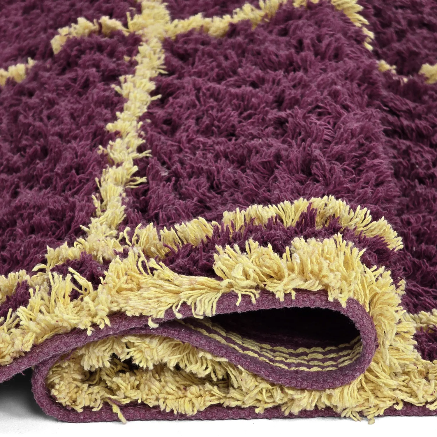Tappeto A Pelo Lungo - Lana Natural Cotton Shaggy (bordeaux/giallo)