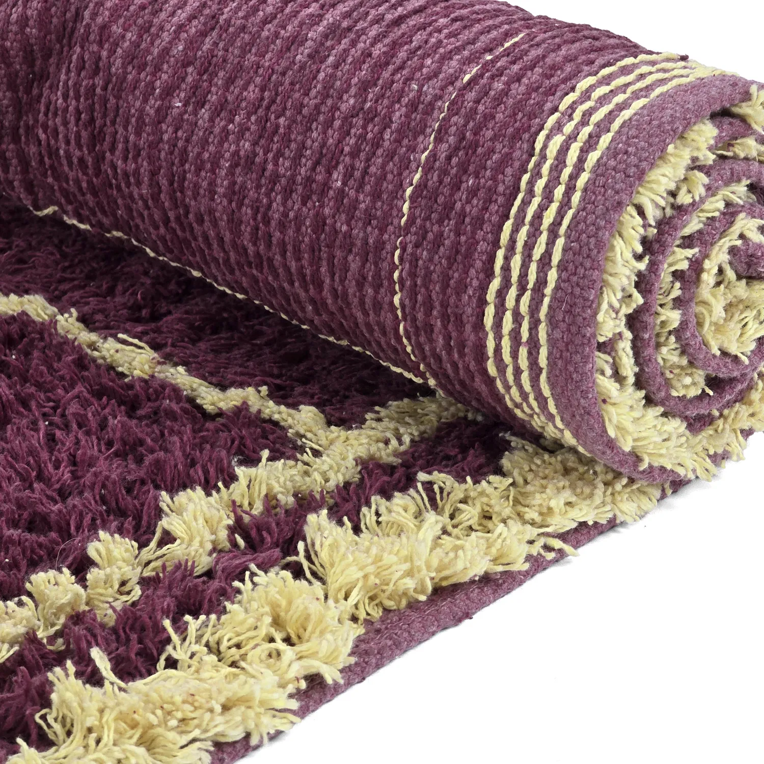Tappeto A Pelo Lungo - Lana Natural Cotton Shaggy (bordeaux/giallo)