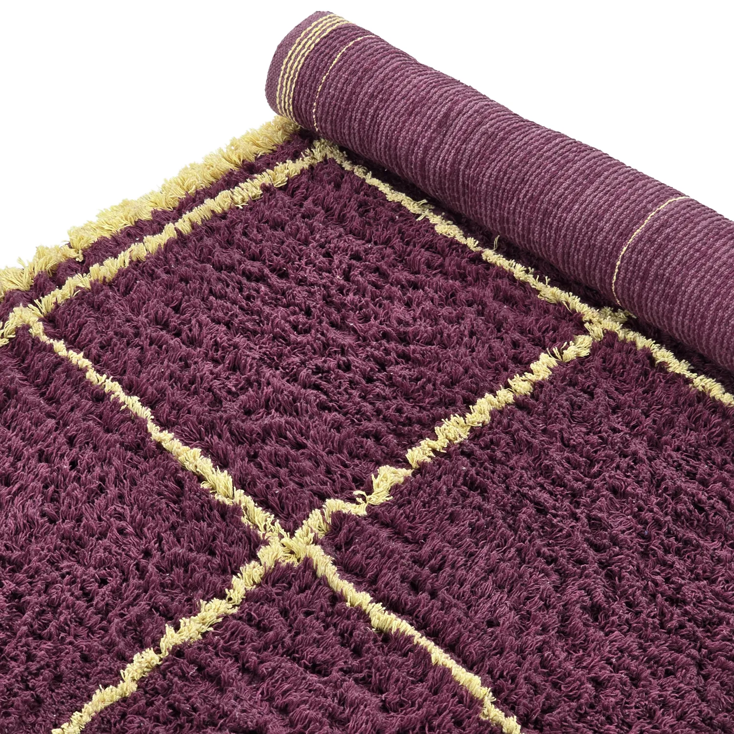 Tappeto A Pelo Lungo - Lana Natural Cotton Shaggy (bordeaux/giallo)