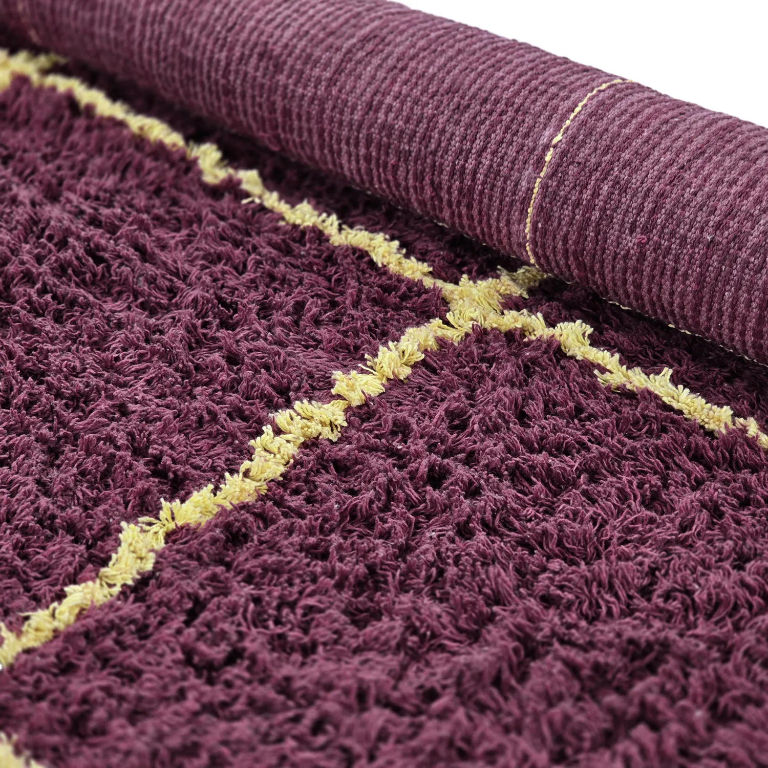 Tappeto A Pelo Lungo - Lana Natural Cotton Shaggy (bordeaux/giallo)