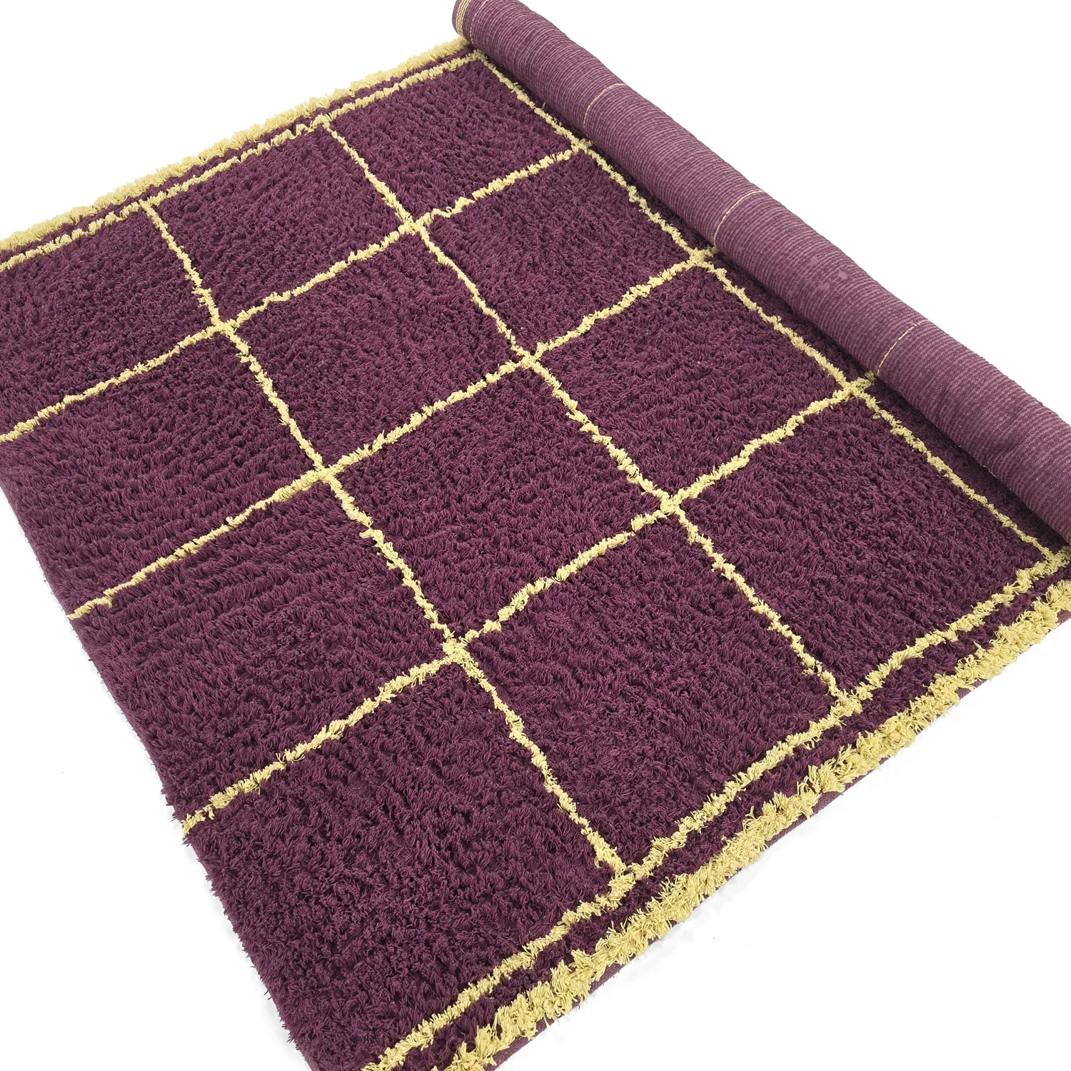 Tappeto A Pelo Lungo - Lana Natural Cotton Shaggy (bordeaux/giallo)