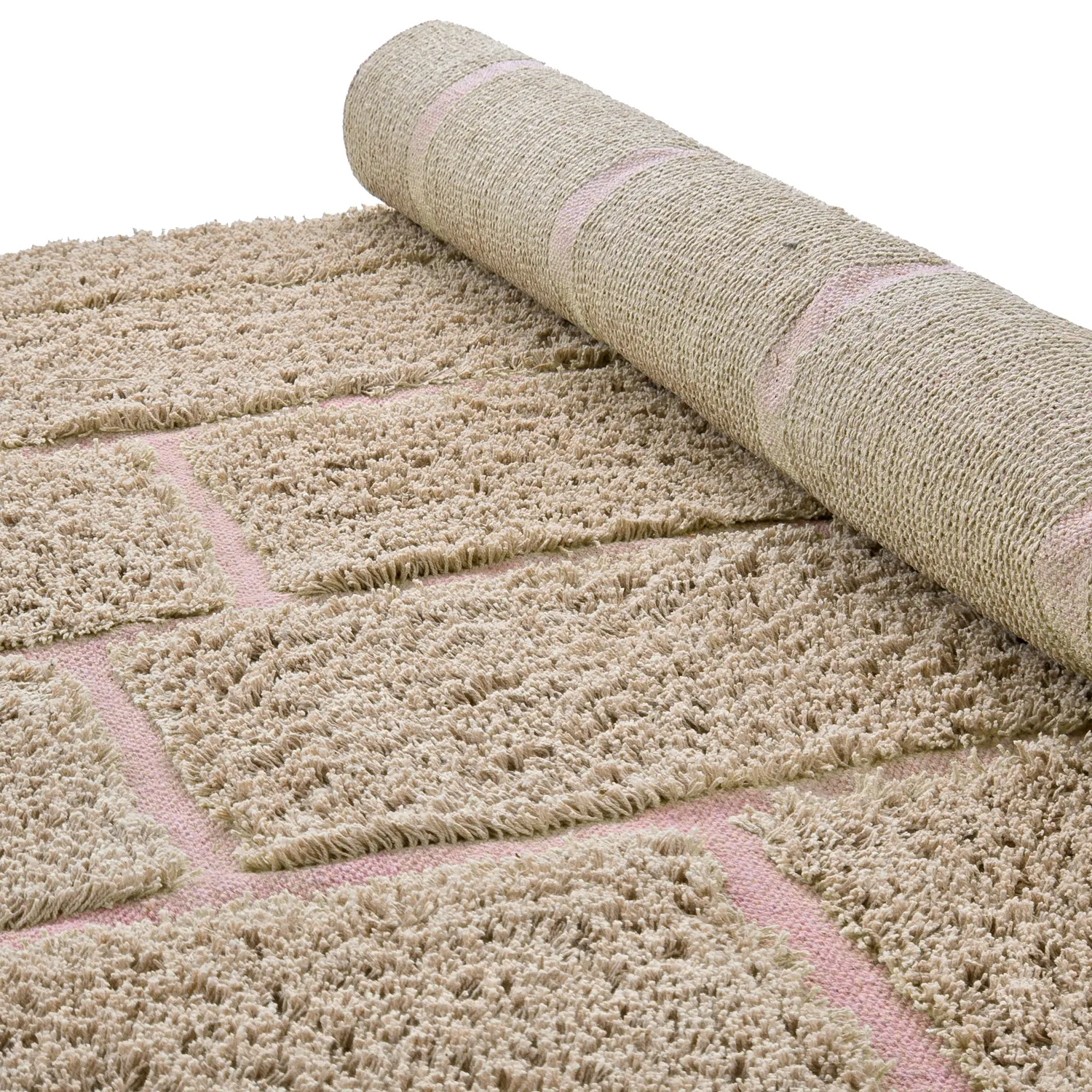 Tappeto A Pelo Lungo - Lindley Natural Cotton Shaggy (beige/rosa)