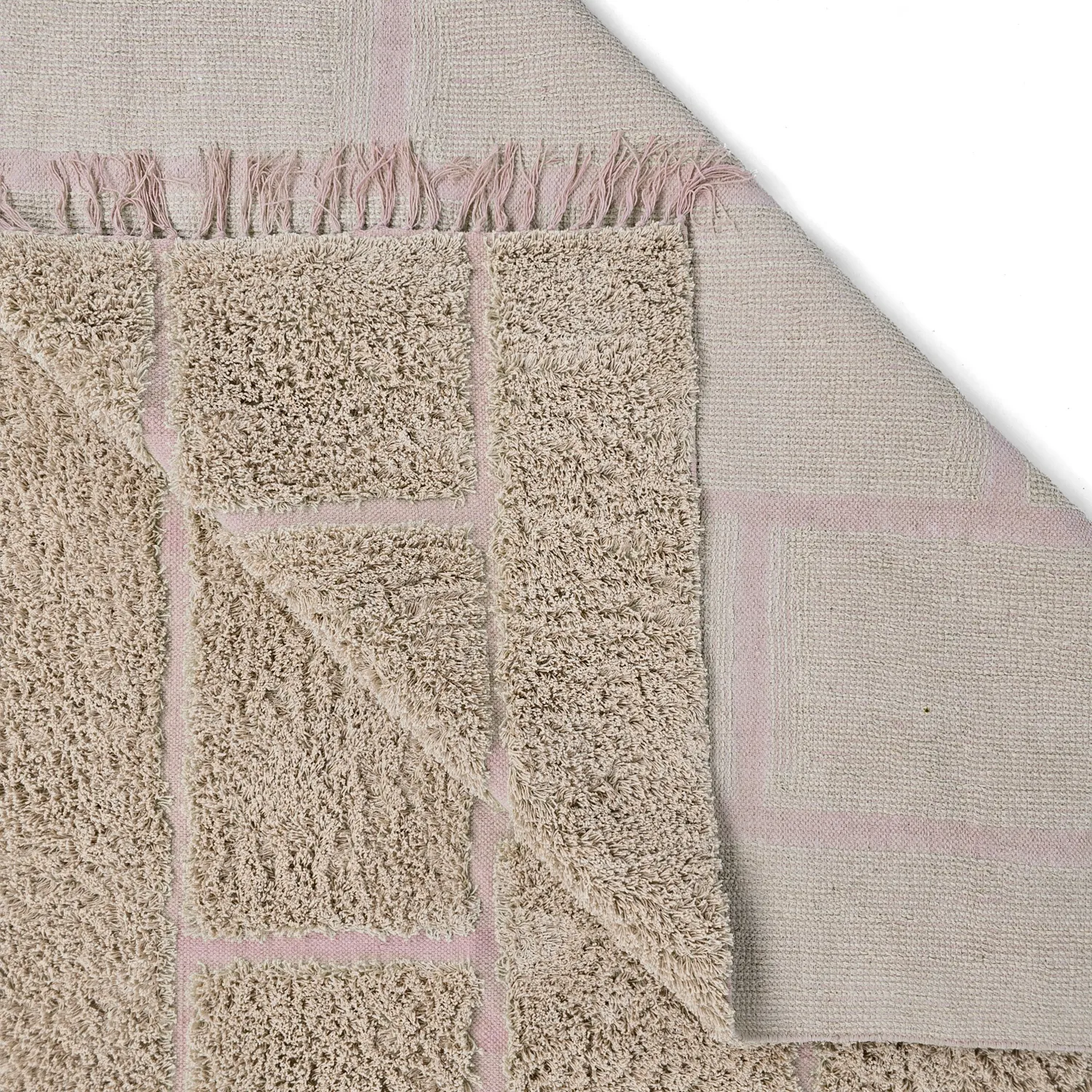 Tappeto A Pelo Lungo - Lindley Natural Cotton Shaggy (beige/rosa)