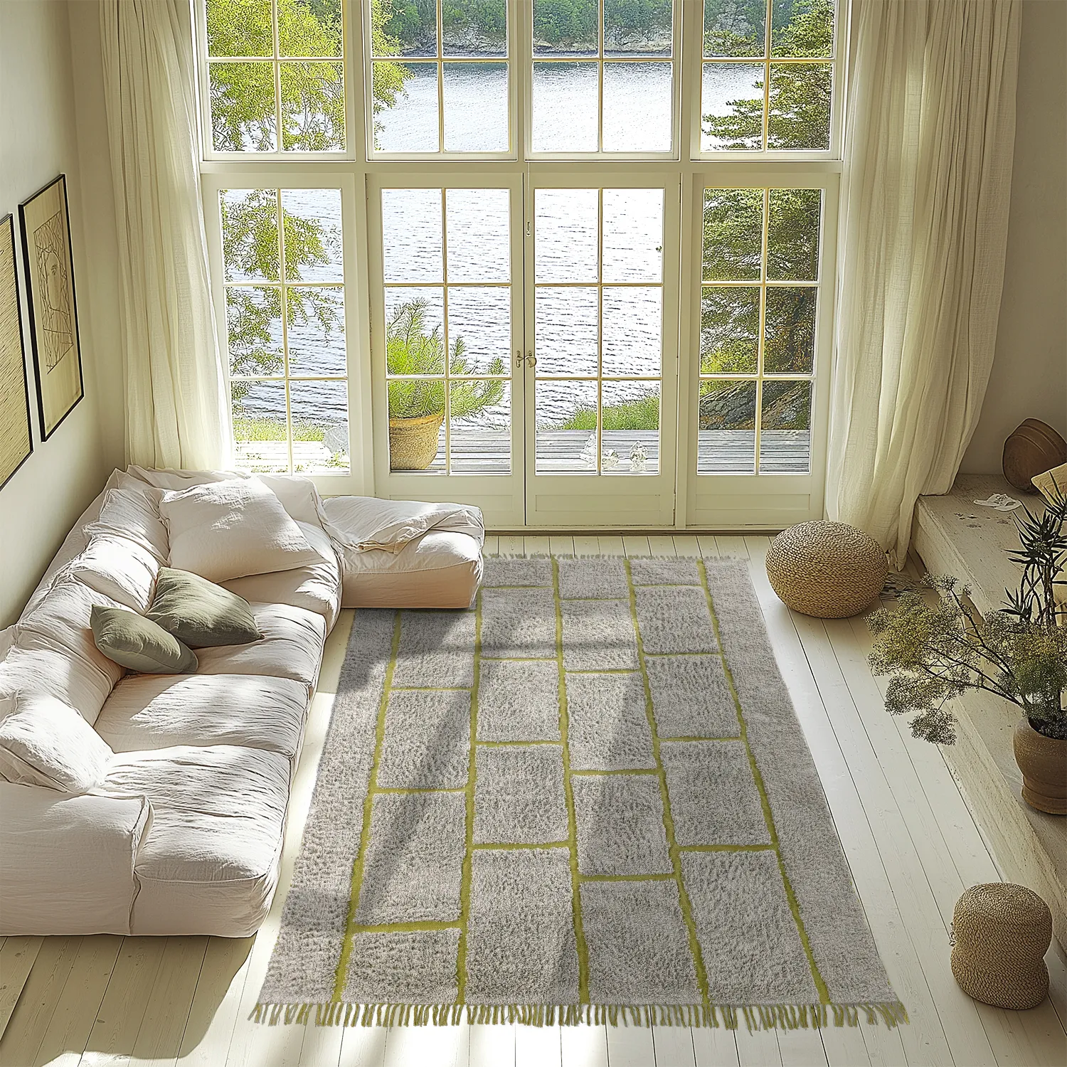 Tappeto A Pelo Lungo - Lindley Natural Cotton Shaggy (grigio/verde)