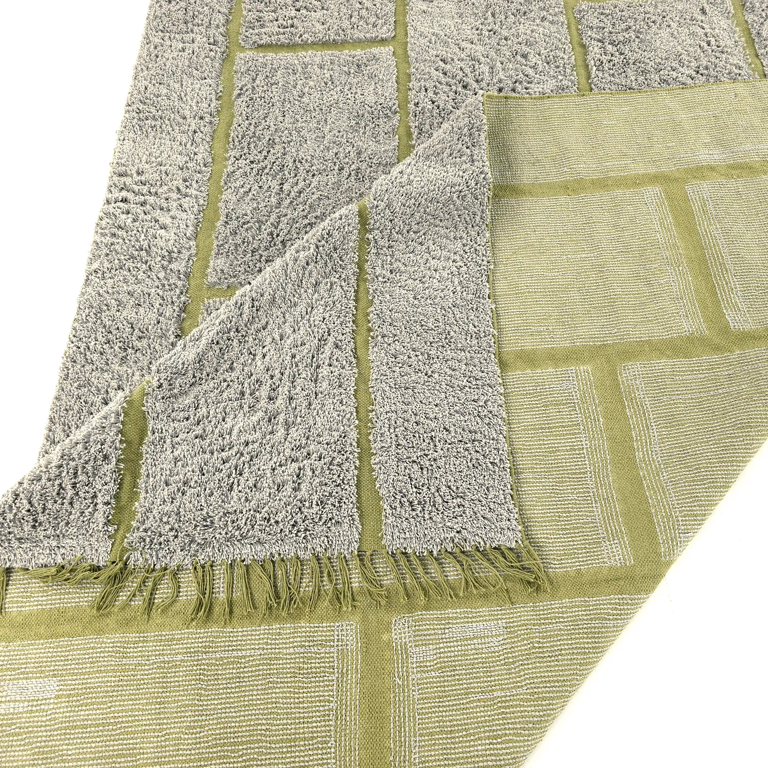 Tappeto A Pelo Lungo - Lindley Natural Cotton Shaggy (grigio/verde)