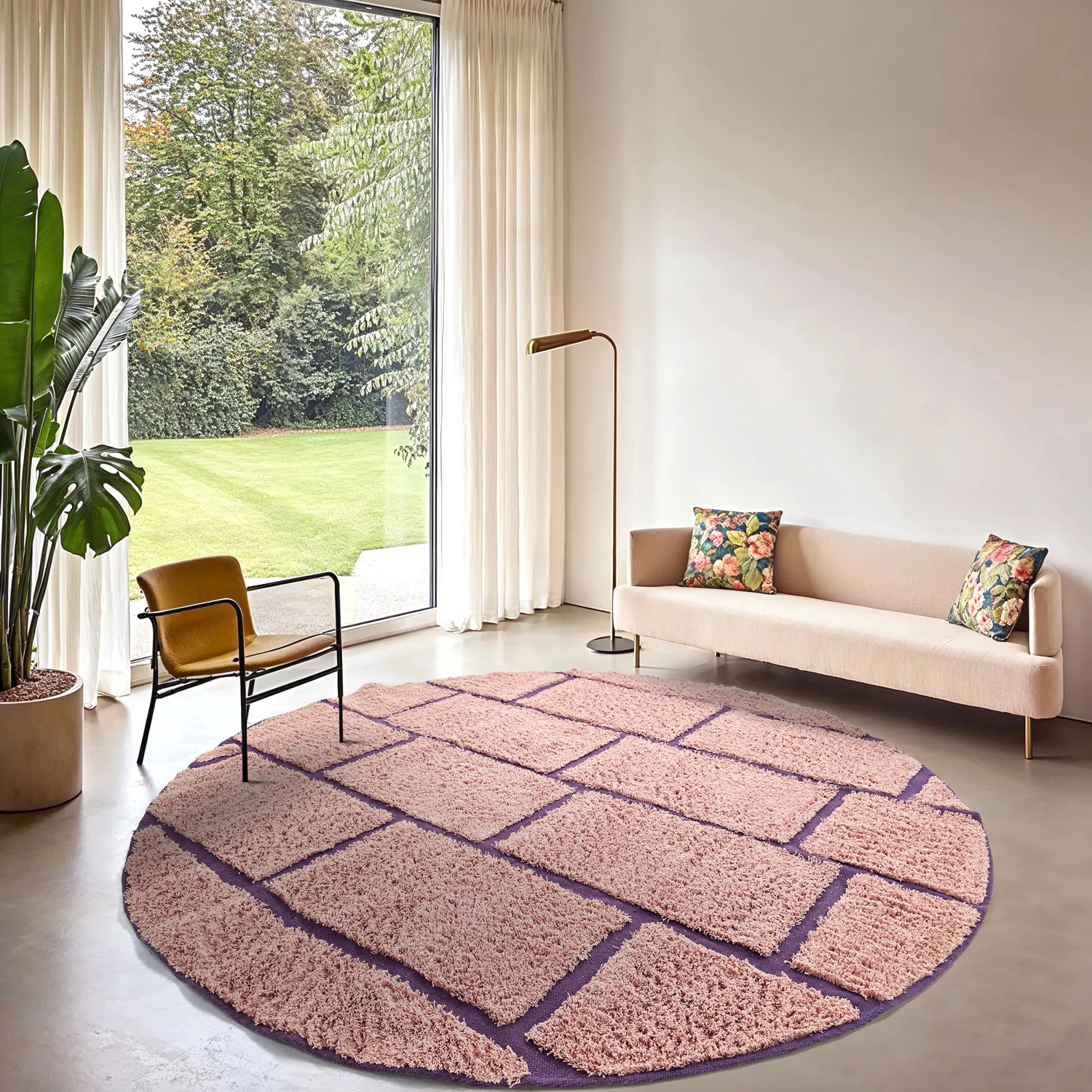 Tappeti rotondi - Lindley Natural Cotton Shaggy (rosa/viola)
