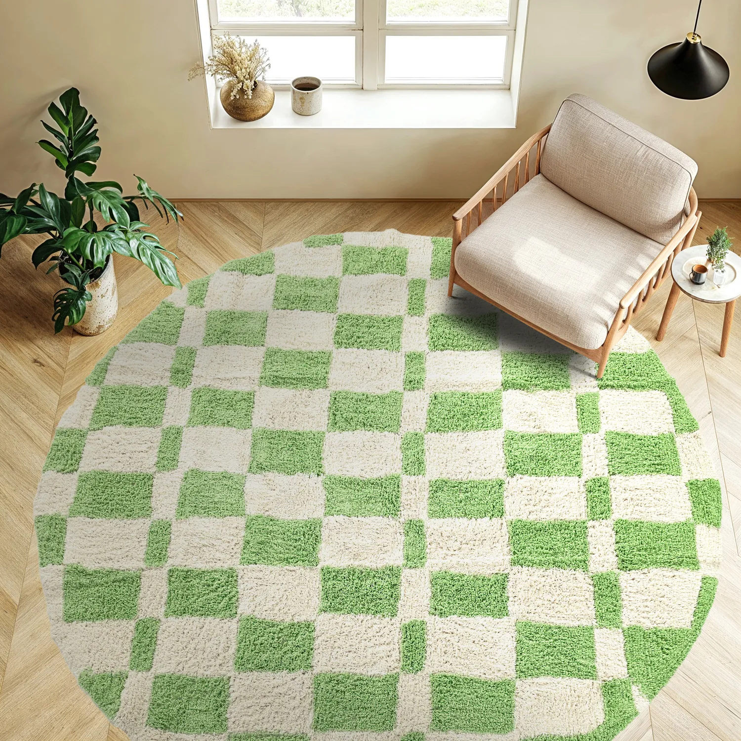Tappeto rotondo - Maranello Natural Cotton Shaggy (verde)