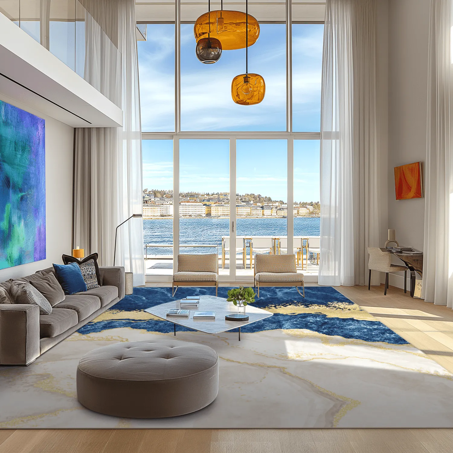 Tappeto Wilton - Padova (blu/bianco/oro)
