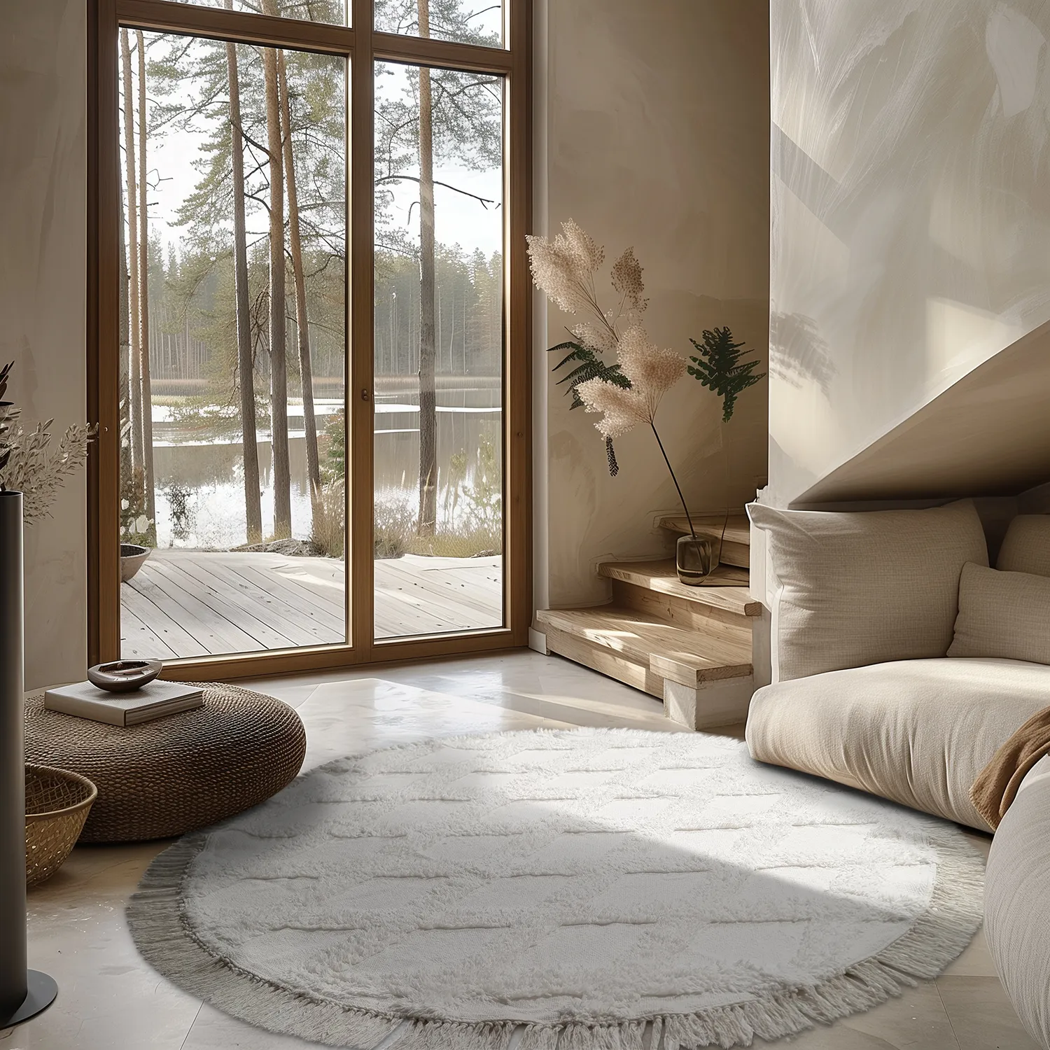Tappeti rotondi - Pamplona Natural Cotton Shaggy (offwhite)