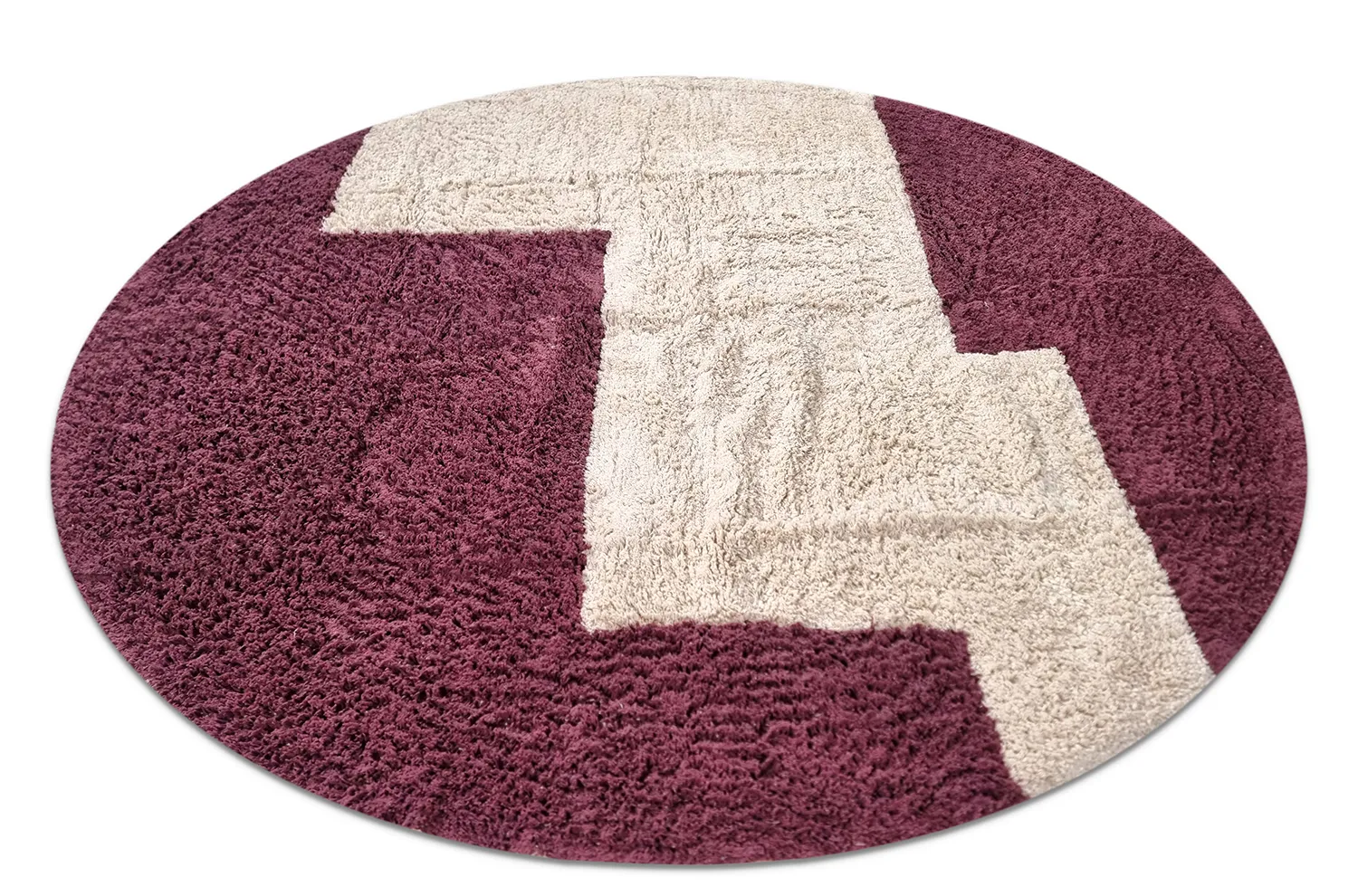 Tappeti rotondi - Ricco Natural Cotton Shaggy (offwhite/borgogna)
