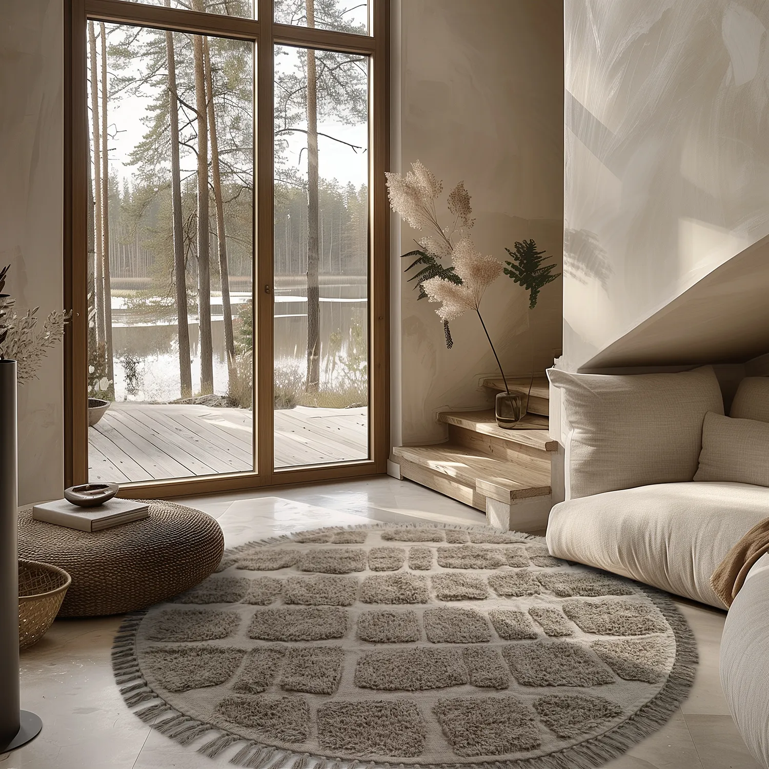 Tappeti rotondi - Salem Natural Cotton Shaggy (tortora)