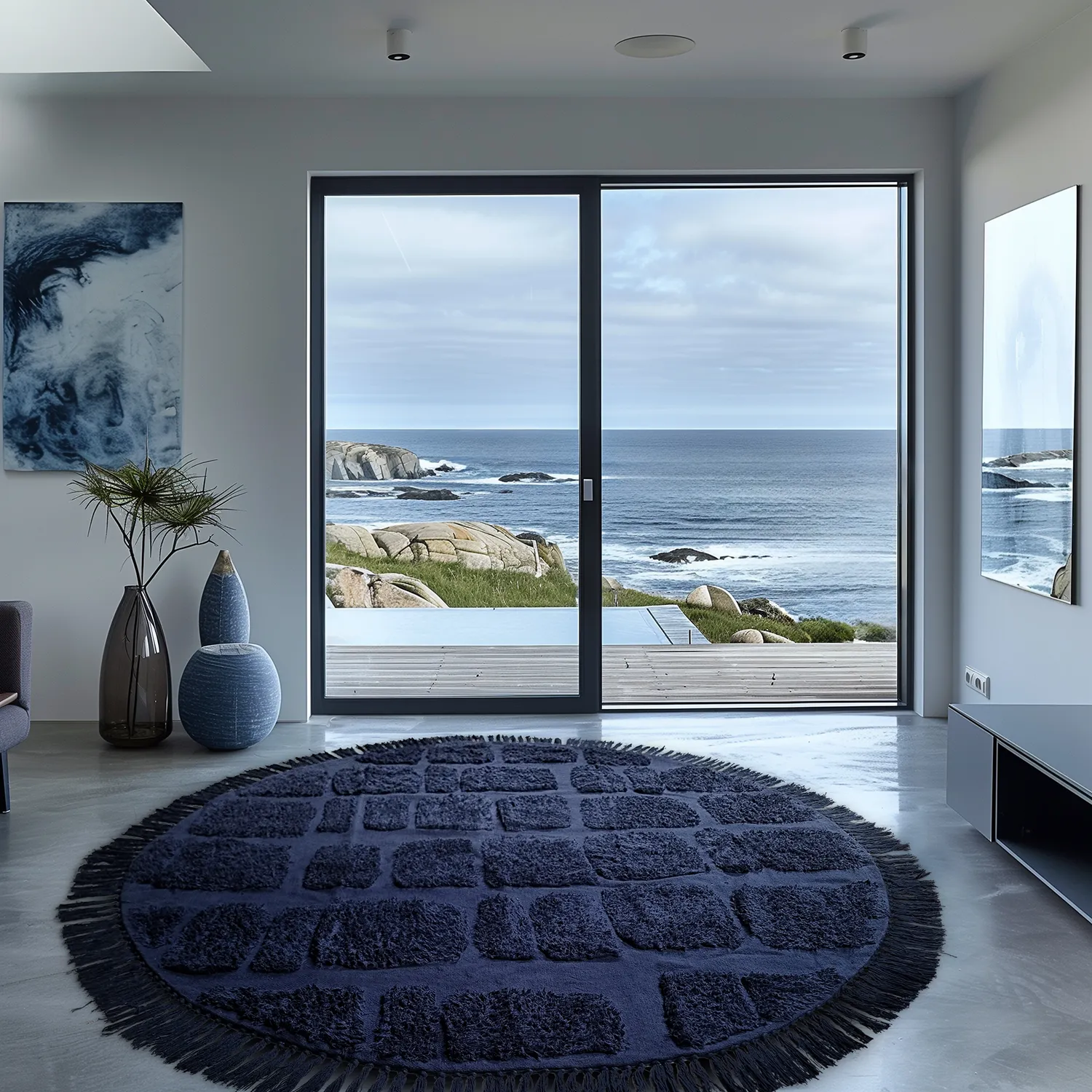 Tappeti rotondi - Salem Natural Cotton Shaggy (blu scuro)