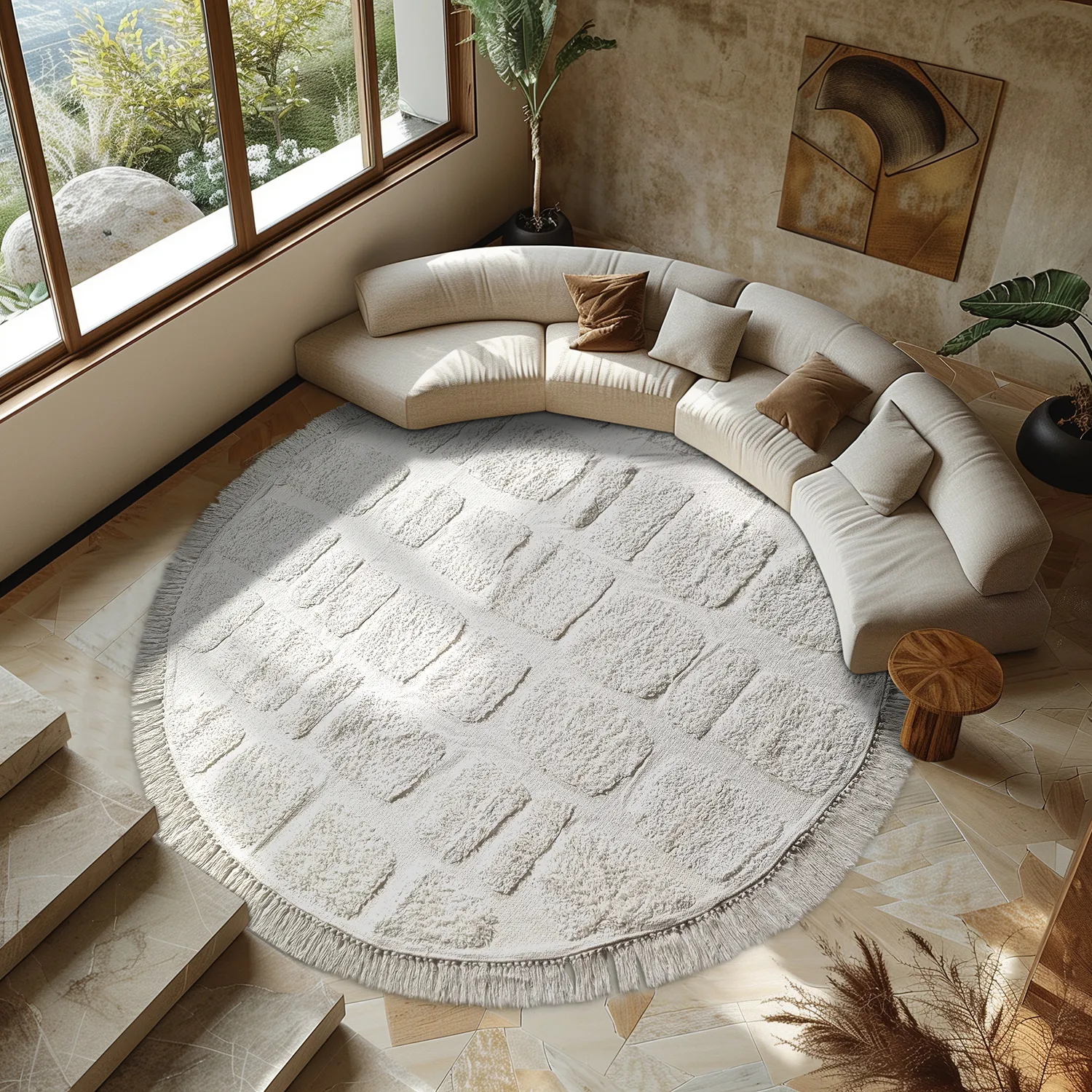 Tappeti rotondi - Salem Natural Cotton Shaggy (offwhite)