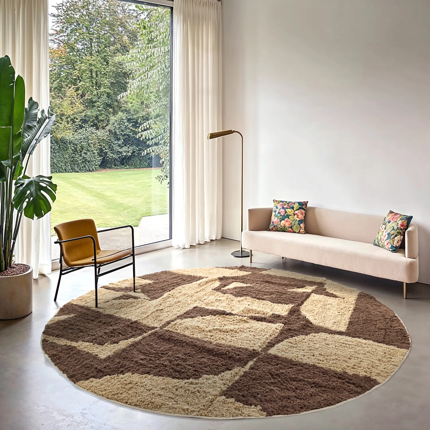 Tappeto rotondo - Siberia Natural Cotton Shaggy (beige/marrone)