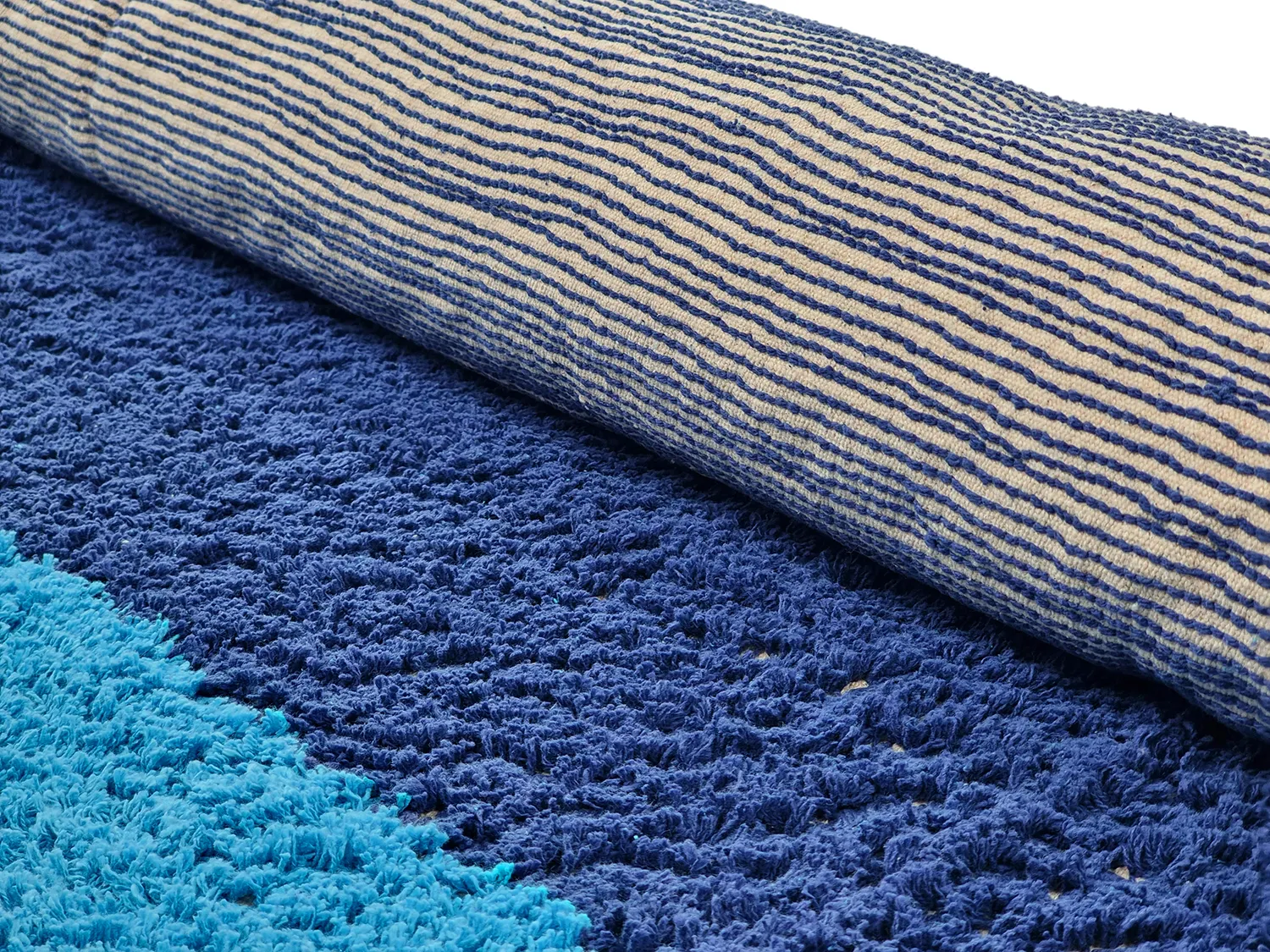 Tappeti rotondi - Taro Natural Cotton Shaggy (blu)