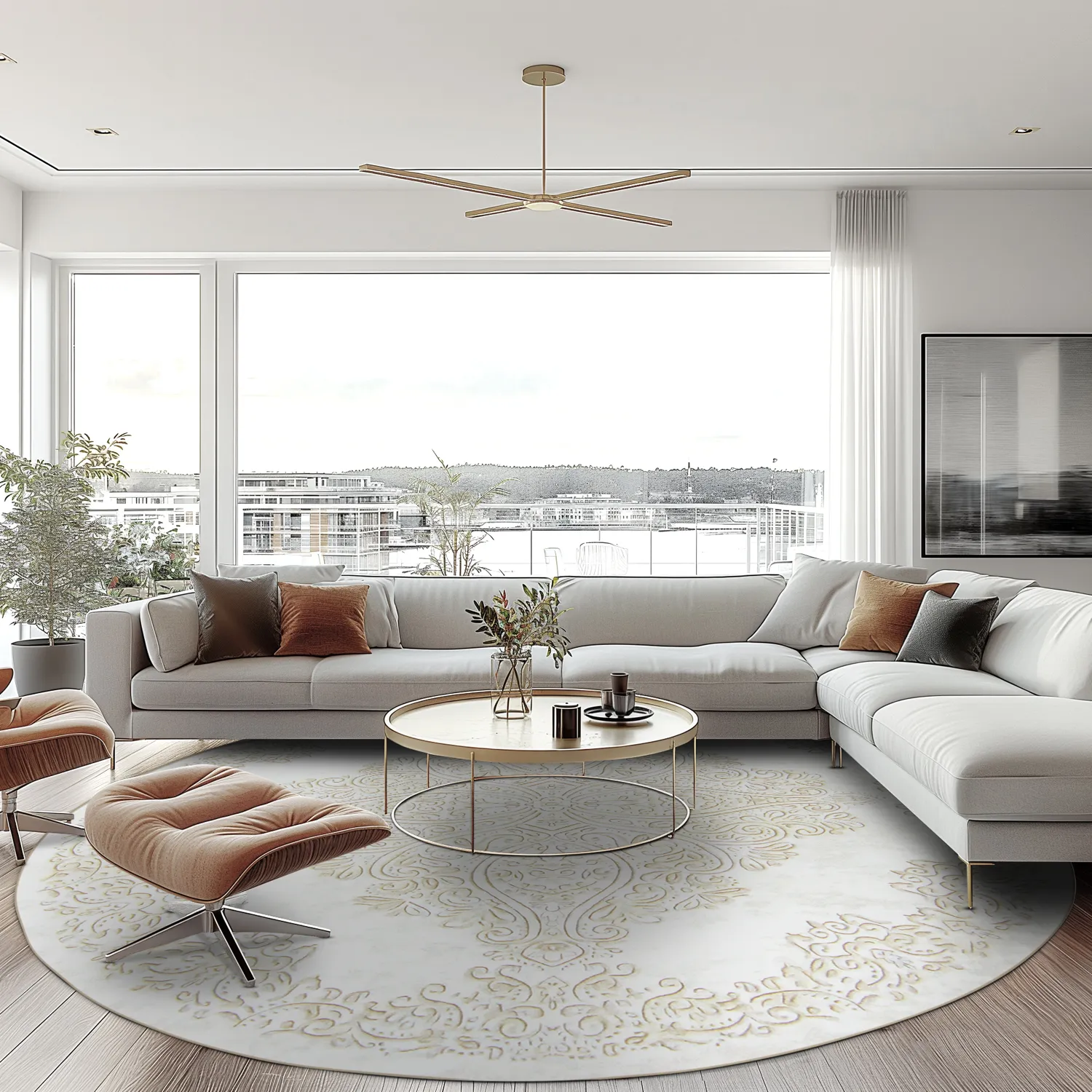 Tappeto rotondo - Valenza (bianco/beige)