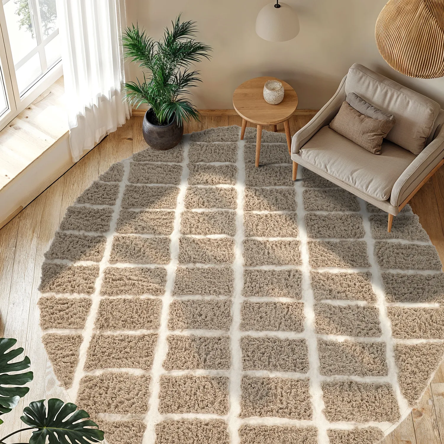 Tappeto rotondo - Zola Natural Cotton Shaggy (beige)
