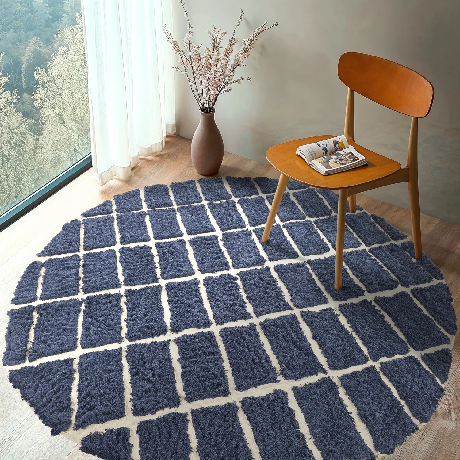 Tappeto rotondo - Zola Natural Cotton Shaggy (blu)