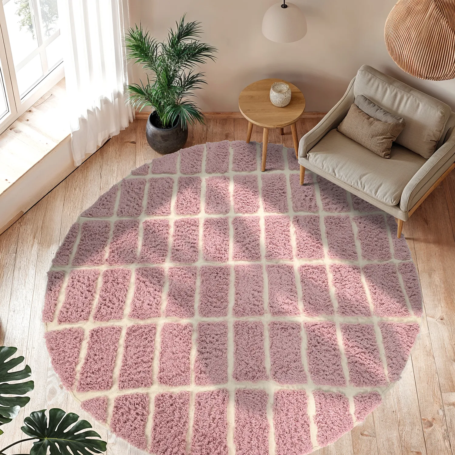 Tappeto rotondo - Zola Natural Cotton Shaggy (rosa)