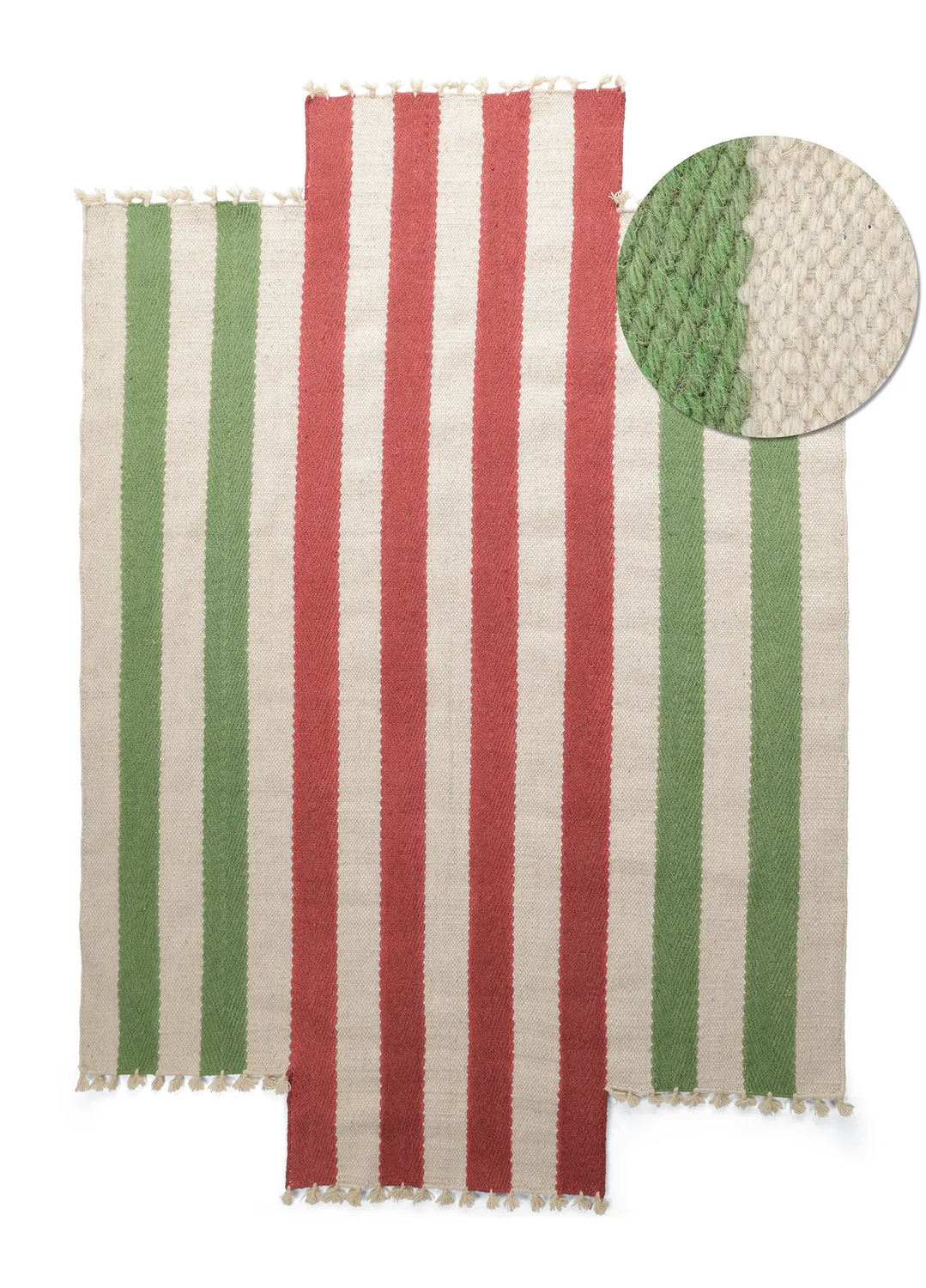 Tappeto di lana irregolare - Kystaro (crema/verde/rosso)