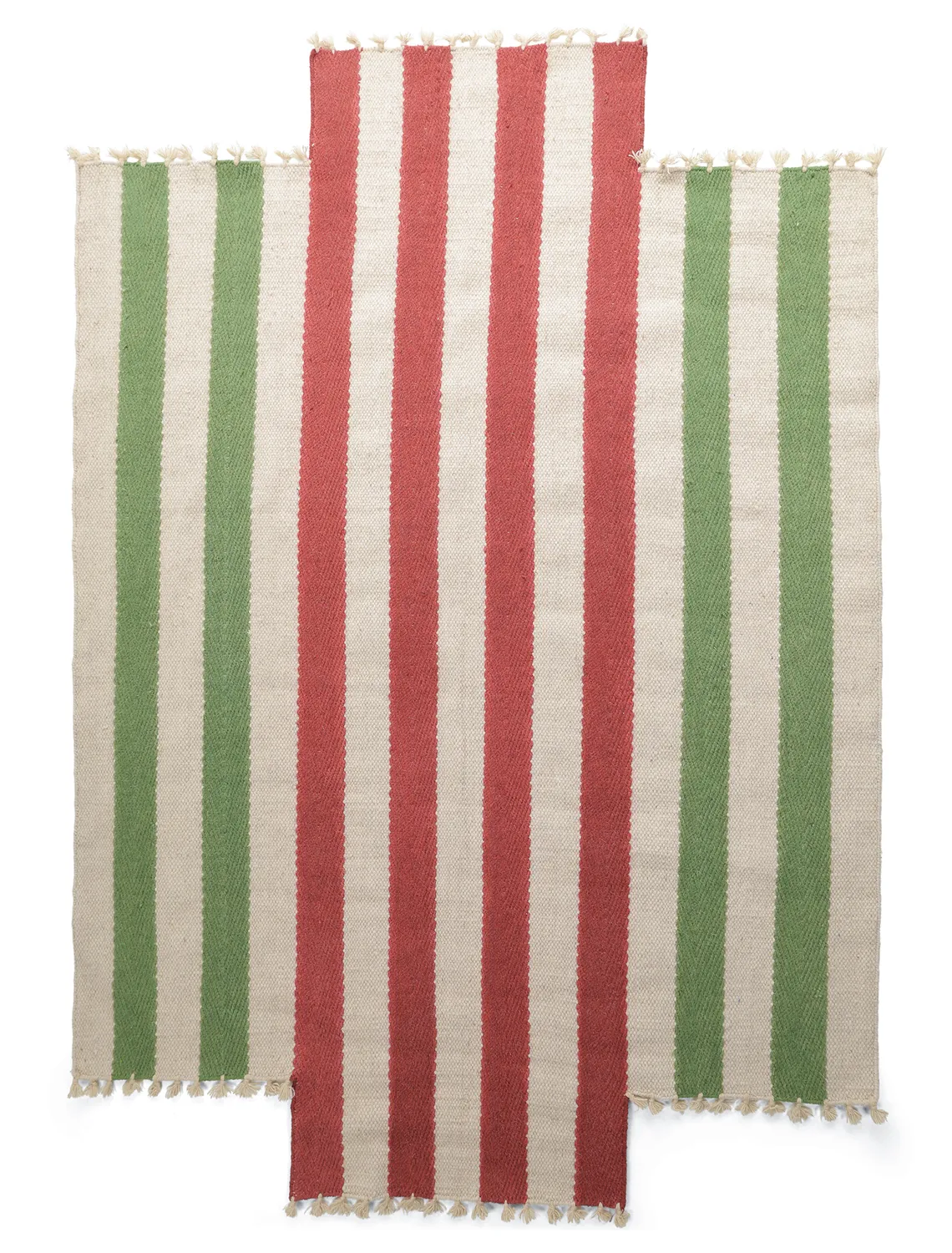 Tappeto di lana irregolare - Kystaro (crema/verde/rosso)