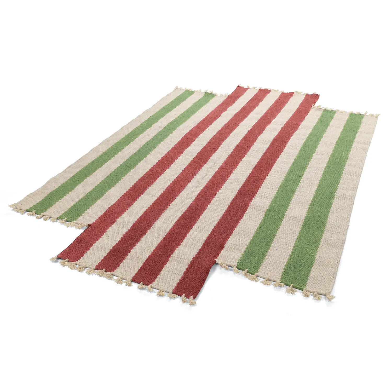 Tappeto di lana irregolare - Kystaro (crema/verde/rosso)