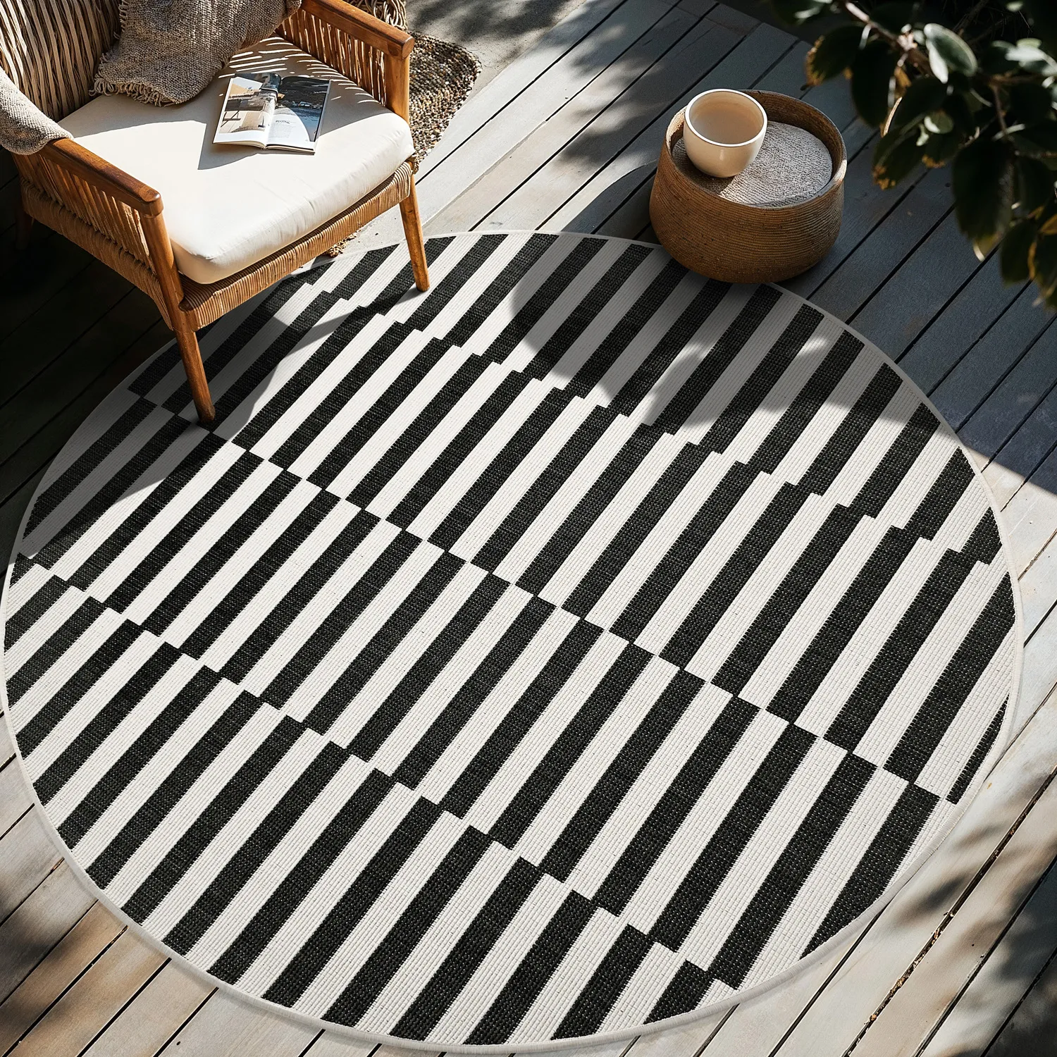 Tappeto rotondo - Indoor/Outdoor Otto (nero)