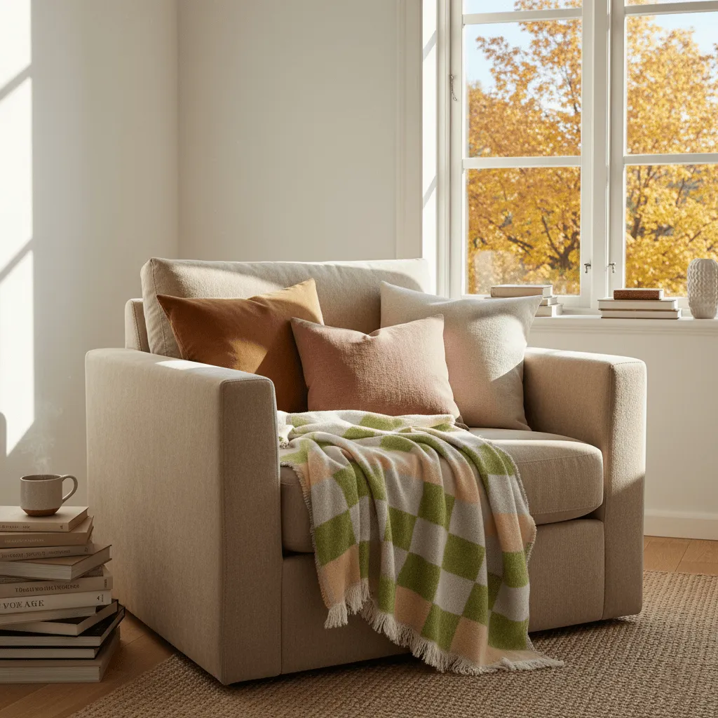Coperte - Plaid in misto lana - Audrey Check (beige/verde/viola)