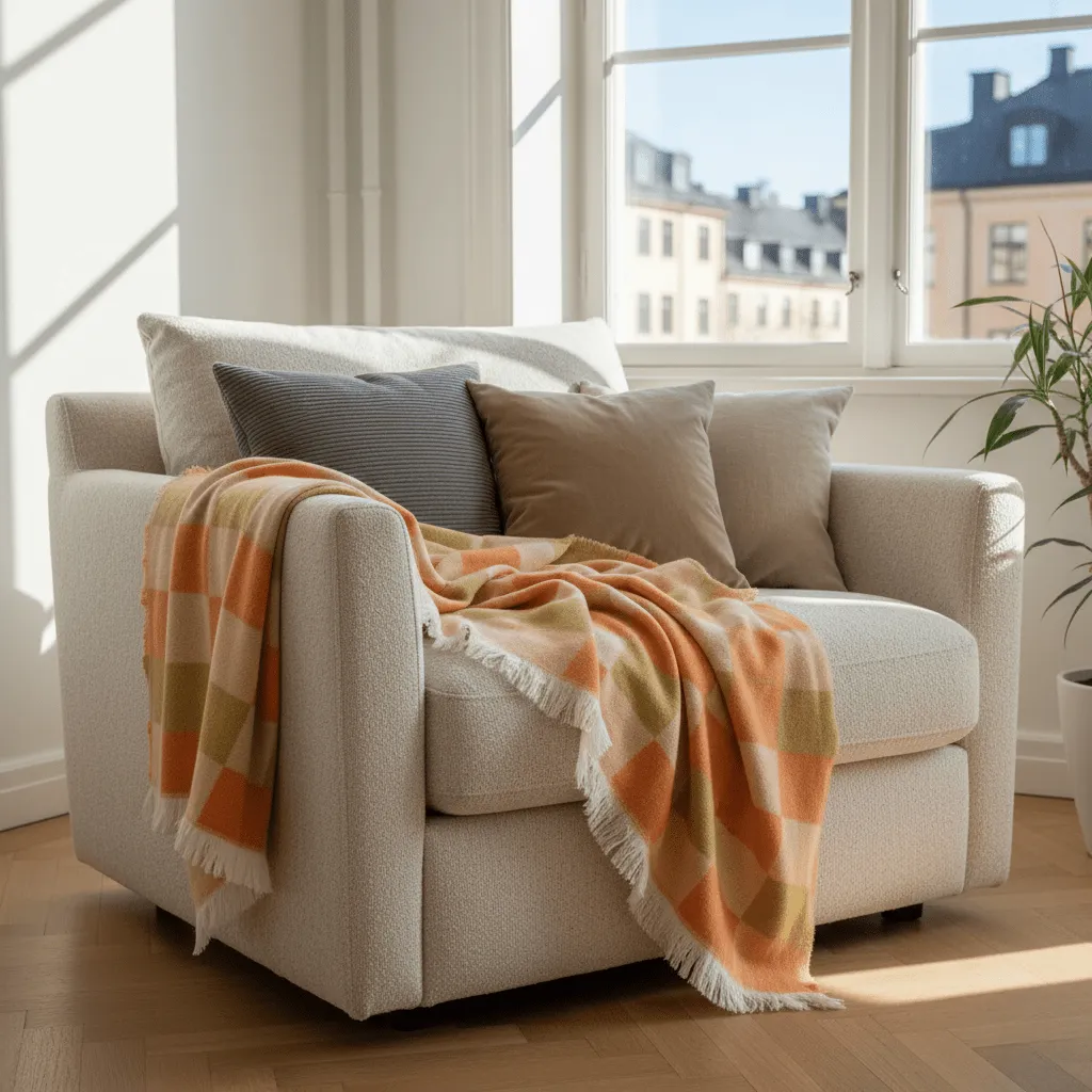 Coperte - Plaid in misto lana - Audrey Check (beige/giallo/arancione)