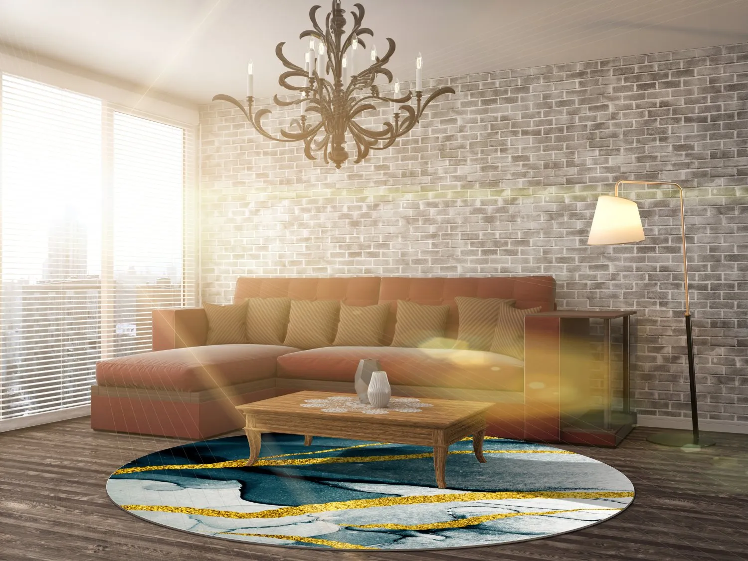 Tappeto rotondo - Alvaro (blu/bianco/oro)
