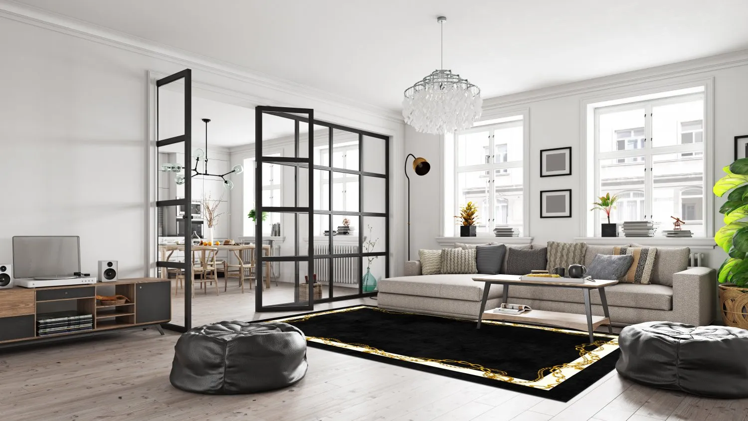 Tappeto Wilton - Vilia (nero/bianco/oro)