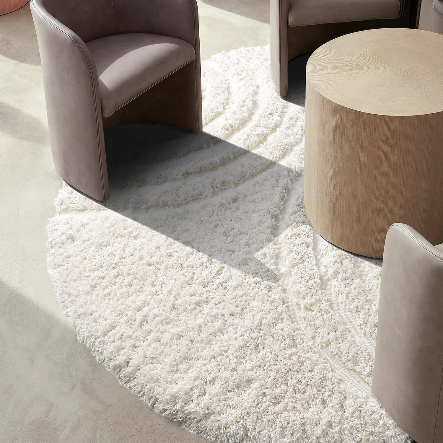 Tappeto rotondo - Lindos Natural Cotton Shaggy (bianco)