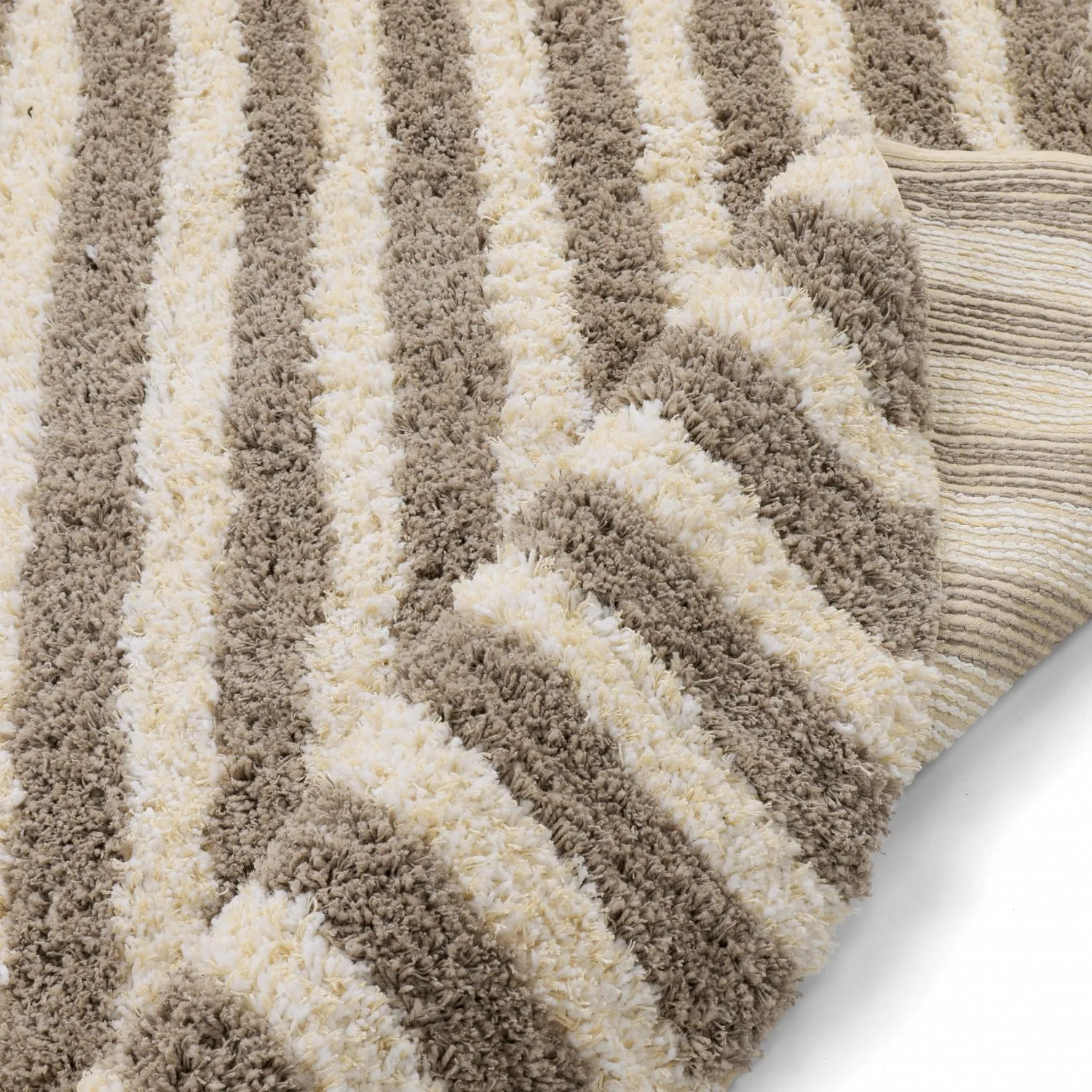 Tappeto rotondo - Thira Stripe Cotton Shaggy (crema/taupe)