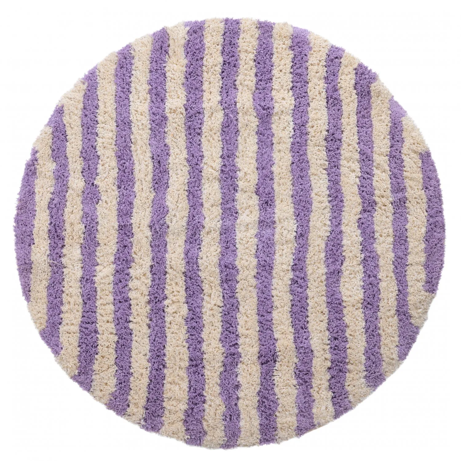 Tappeto rotondo - Thira Stripe Cotton Shaggy (crema/viola chiaro)